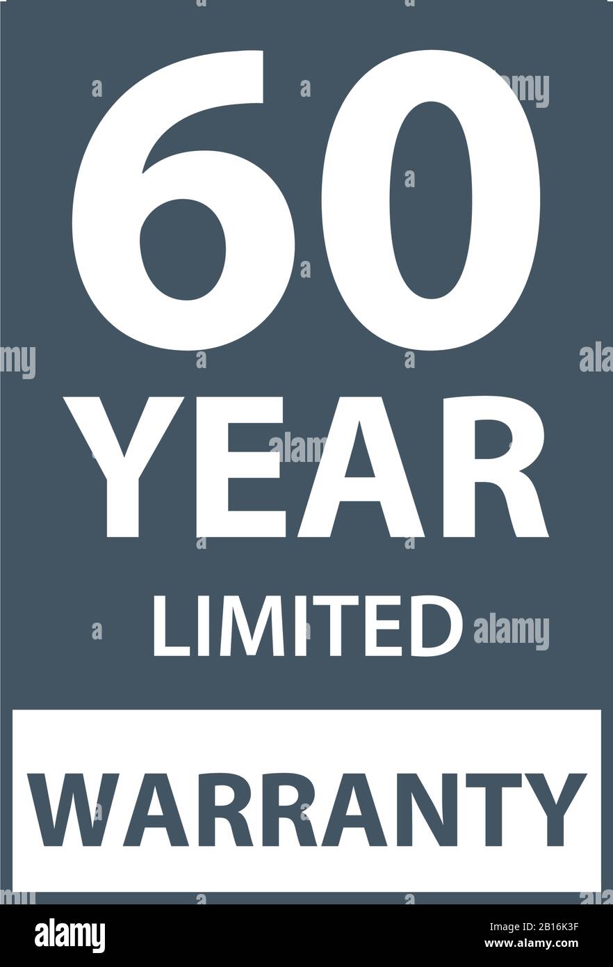 60 anni di garanzia limitata icona o etichetta, certificato per i clienti, timbro di garanzia o adesivo. illustrazione vettoriale isolata su sfondo bianco Illustrazione Vettoriale
