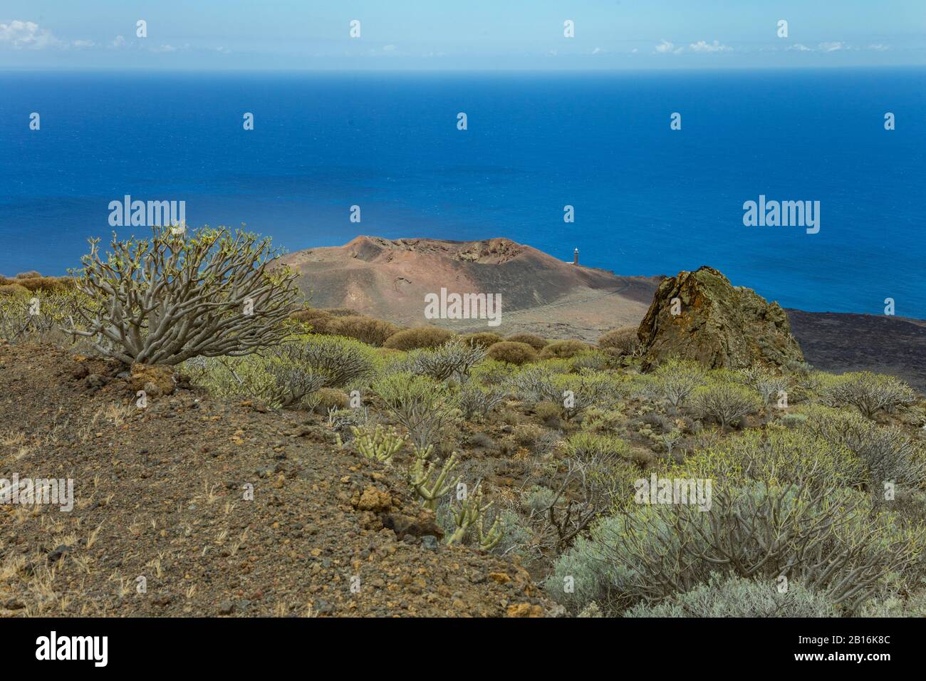 Paesaggio vulcanico vicino al faro di Orchilla. Costa sud-occidentale dell'isola di El Hierro. Spagna. Foto Stock