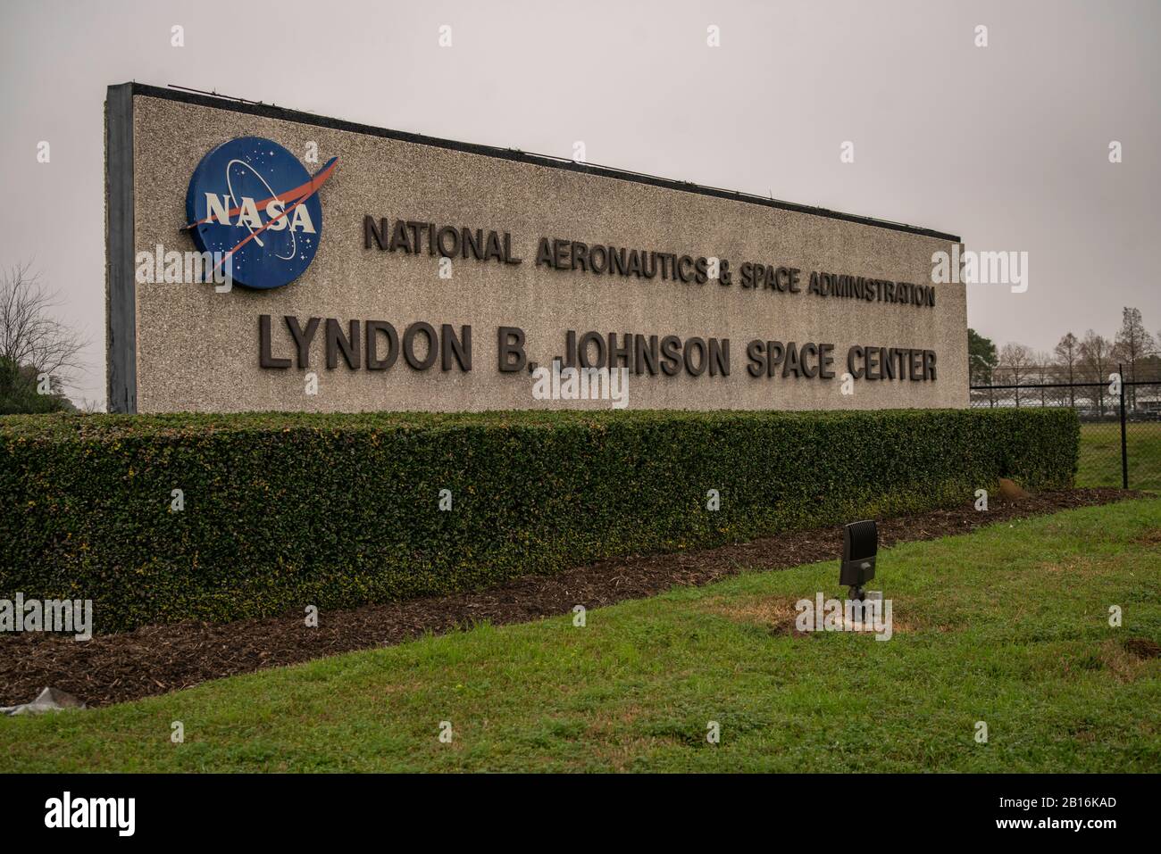 Houston, Texas - 11 febbraio 2020: Segnale NASA Lyndon B. Johnson Space Center Foto Stock