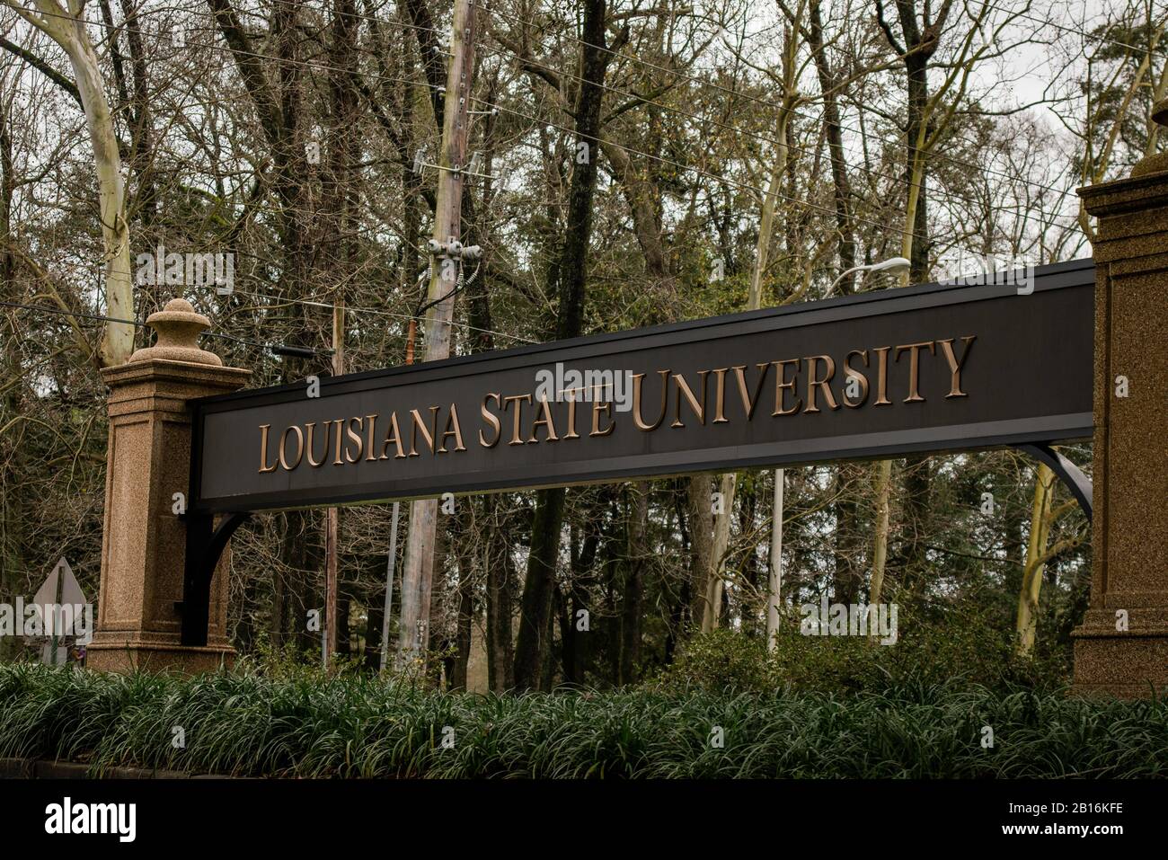 Baton Rouge, Louisiana - 10 febbraio 2020: Cartello di benvenuto della Louisiana state University (LSU) Foto Stock