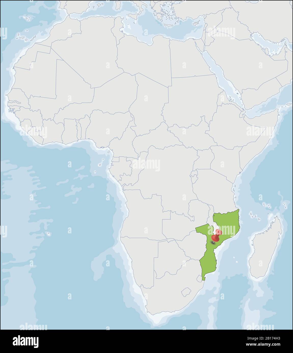 Repubblica del Mozambico posizione sulla mappa dell'Africa Illustrazione Vettoriale