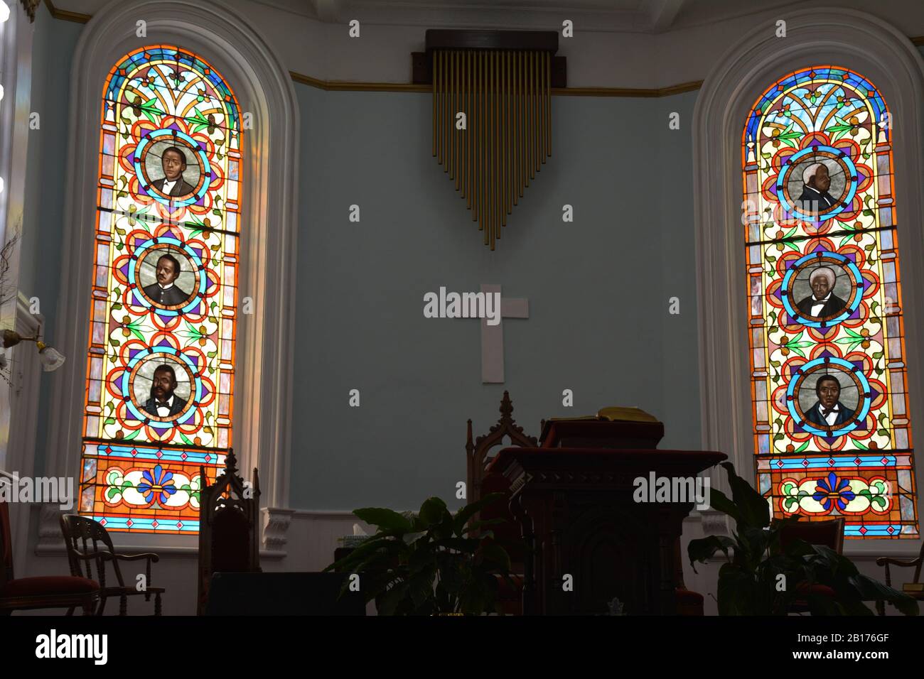 Interno della prima chiesa Battista africana a Savanah, Georgia Foto Stock