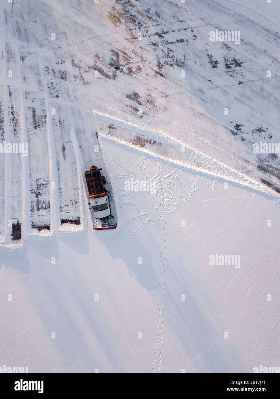 Russia, Leningrado Oblast, Tikhvin, veduta aerea del parcheggio di sgombero spazzaneve Foto Stock