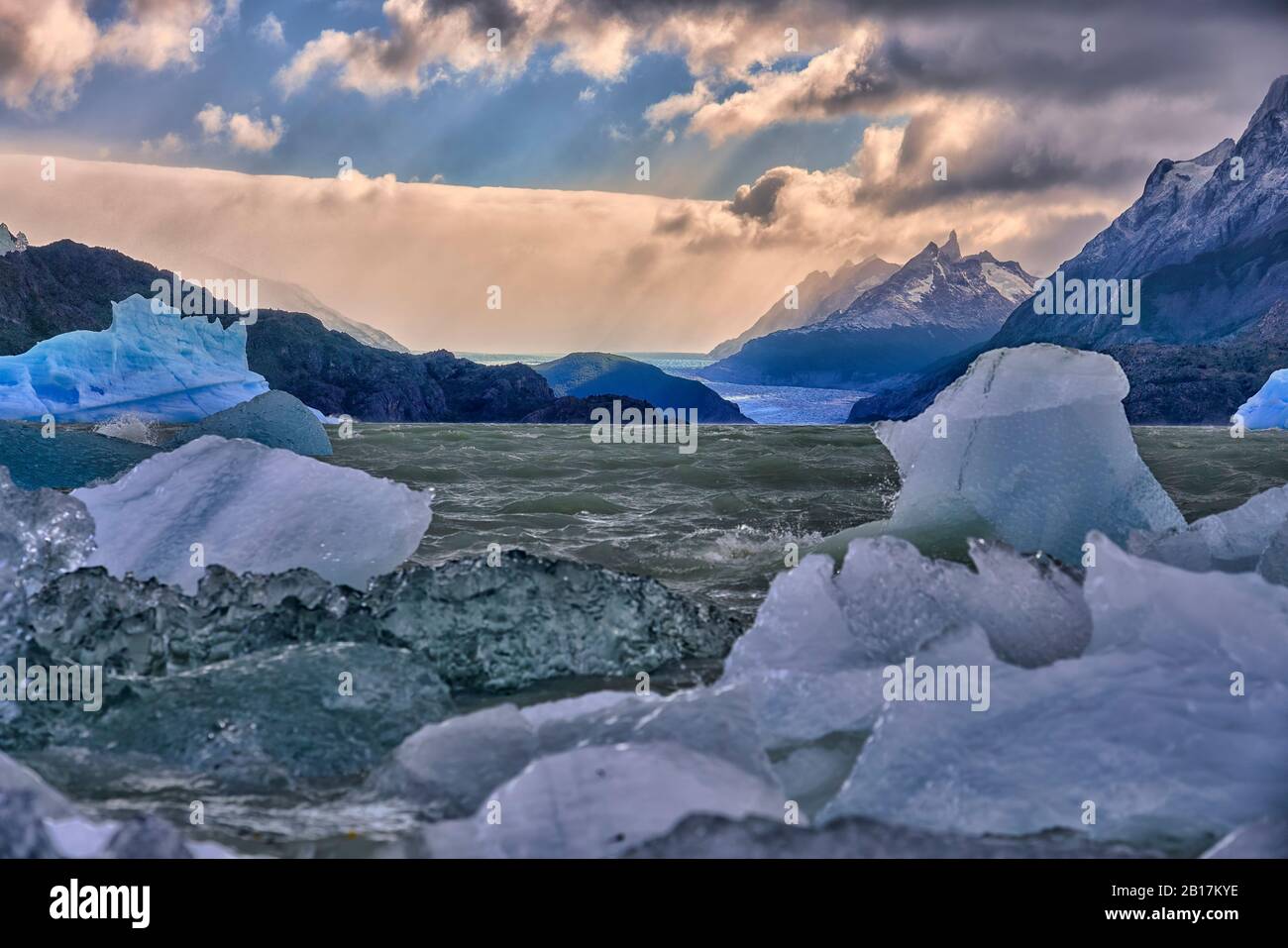 Cile,Patagonia,Magallanes E Regione Antartide Cilena,Provincia Ultima Esperanza,Parco Nazionale Torres Del Paine, Lago Gray Foto Stock
