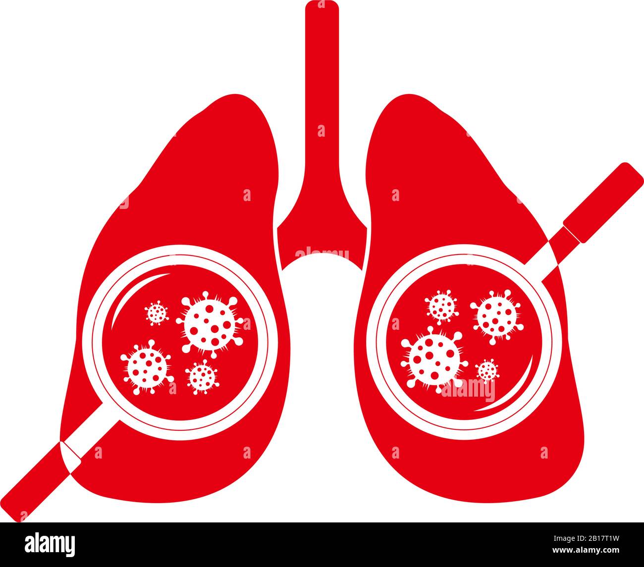 rilevatore di virus influenzale, scansione polmonare, vettore simbolo lente di ingrandimento Illustrazione Vettoriale