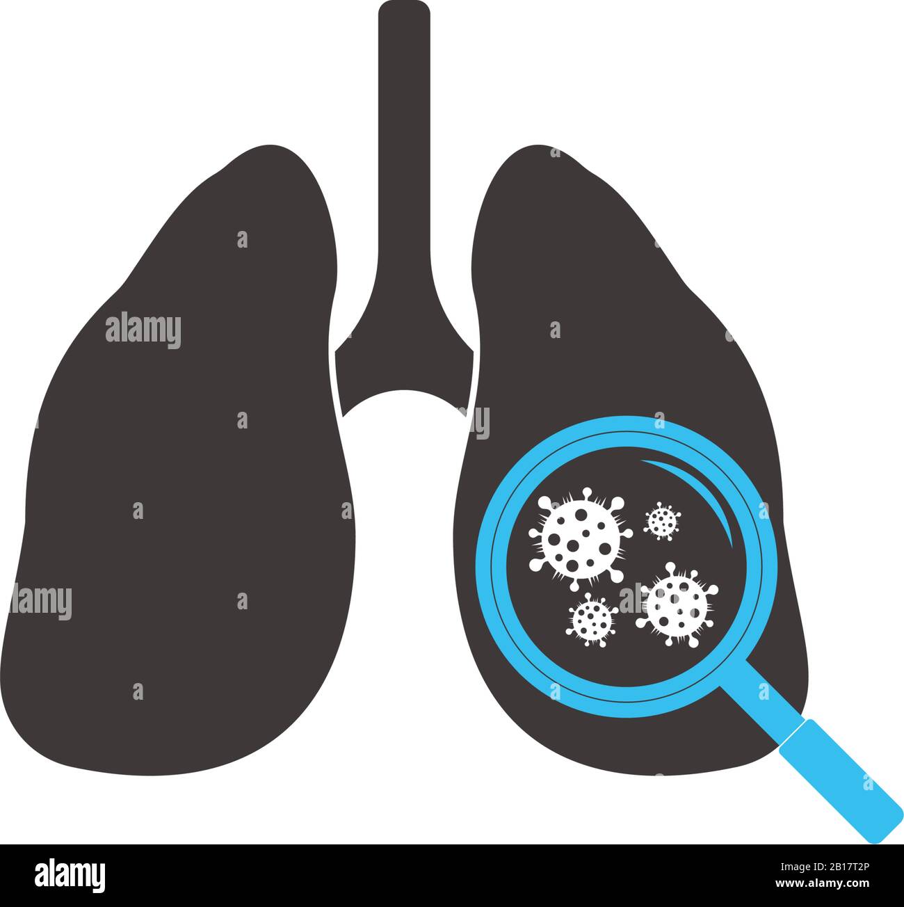 rilevatore di virus influenzale, scansione polmonare, vettore simbolo lente di ingrandimento Illustrazione Vettoriale