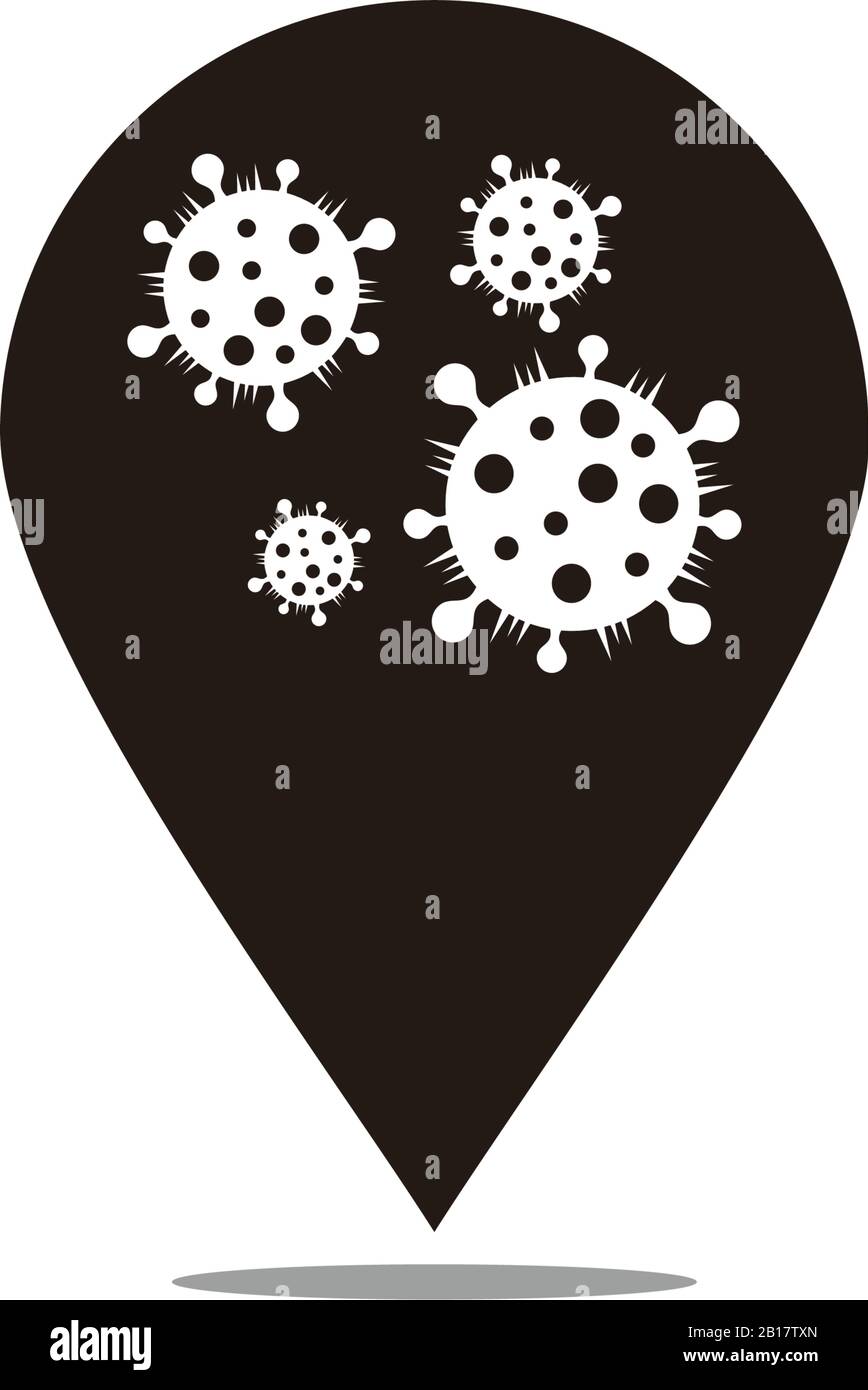 vettore simbolo di localizzazione della zona epidemica del virus dell'influenza Illustrazione Vettoriale
