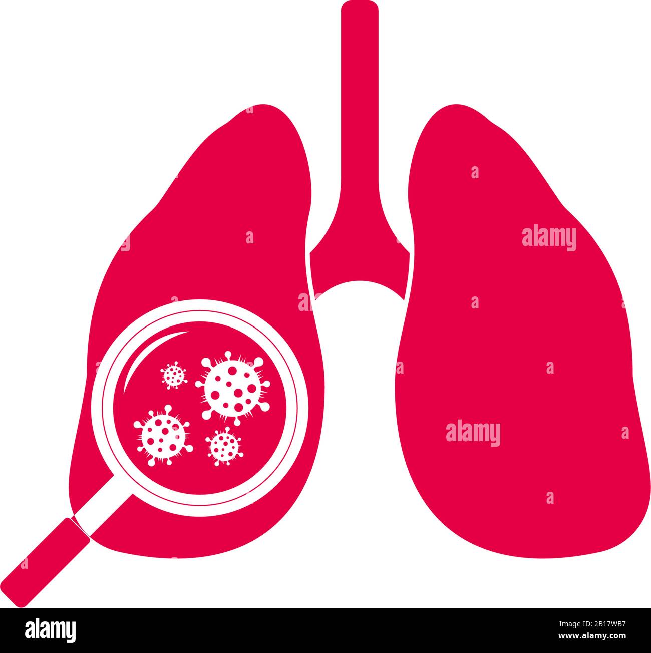 rilevatore di virus influenzale, scansione polmonare, vettore simbolo lente di ingrandimento Illustrazione Vettoriale
