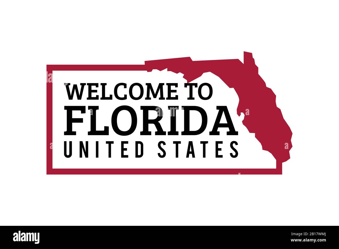 Benvenuti in Florida Word Text, Creative Font Design Illustrazione, Welcome segno con una mappa Illustrazione Vettoriale
