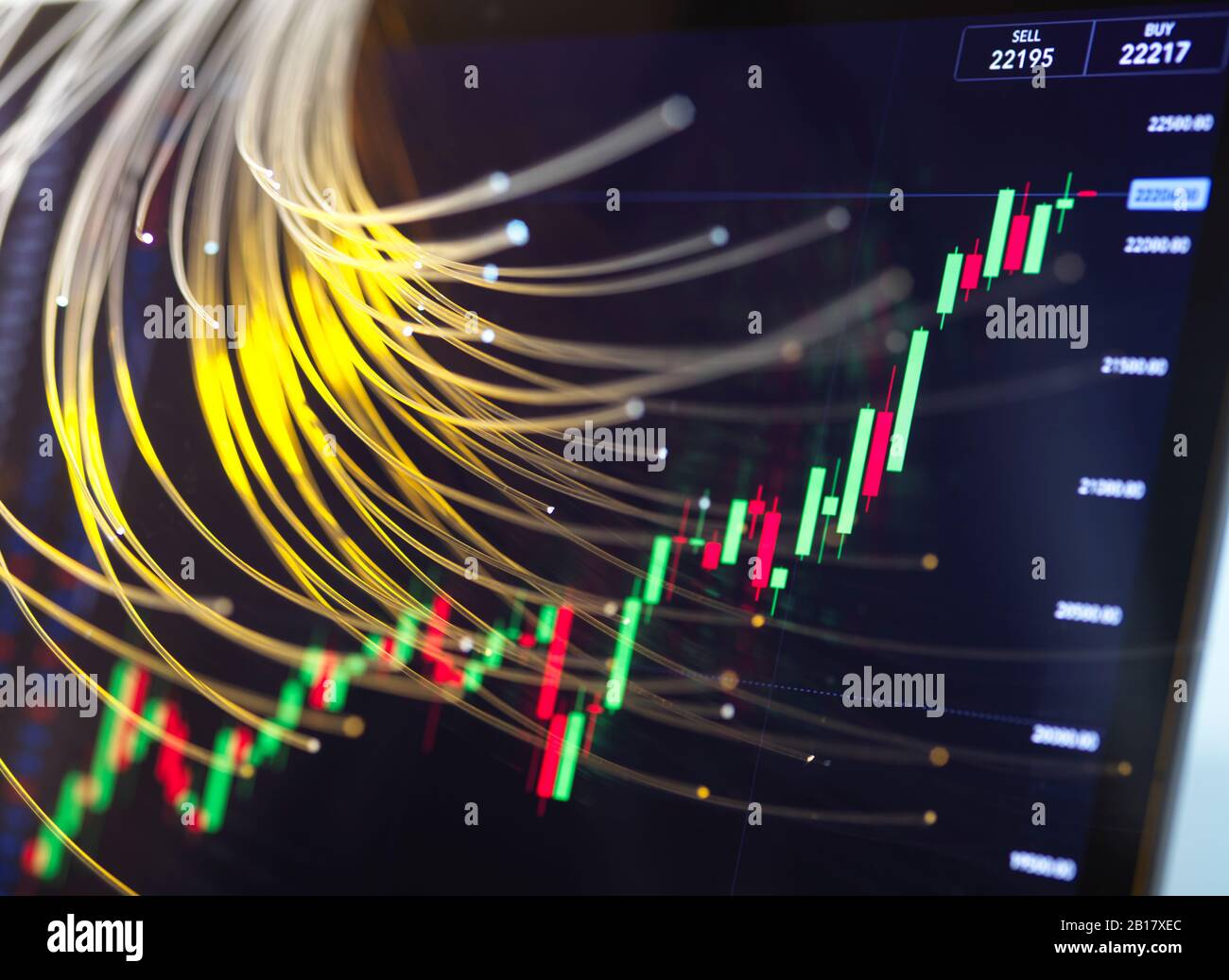 Primo piano del monitor del computer che visualizza i grafici del mercato azionario Foto Stock