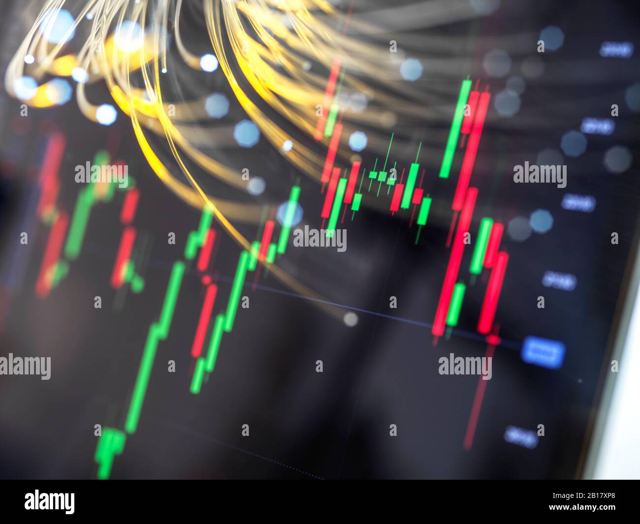 Primo piano del monitor del computer che visualizza i grafici del mercato azionario Foto Stock