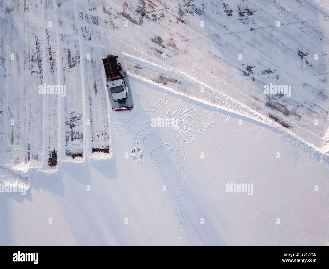 Russia, Leningrado Oblast, Tikhvin, veduta aerea del parcheggio di sgombero spazzaneve Foto Stock