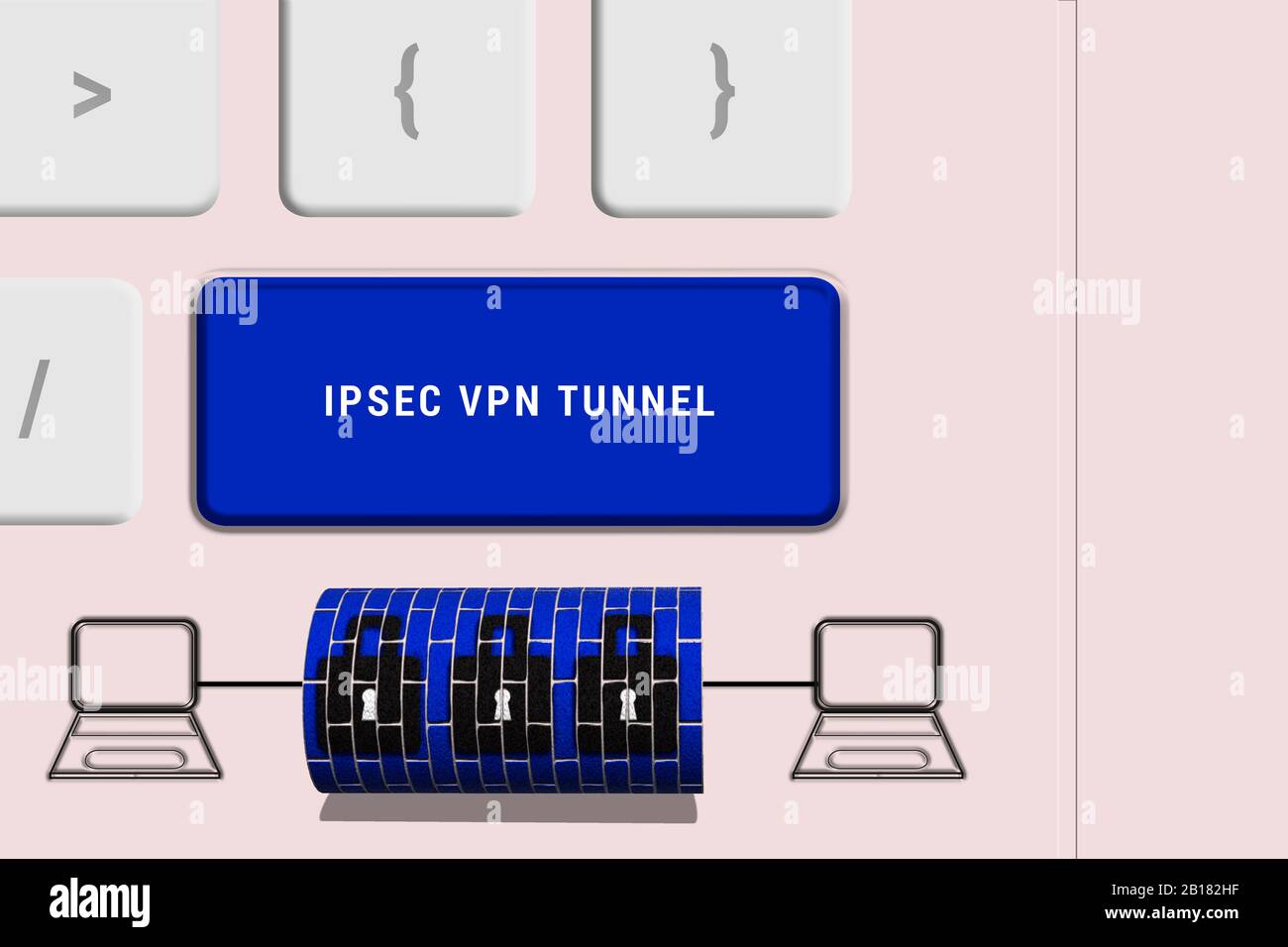 Vista della tastiera del computer dall'alto che mostra il tunnel VPN IPSEC Foto Stock