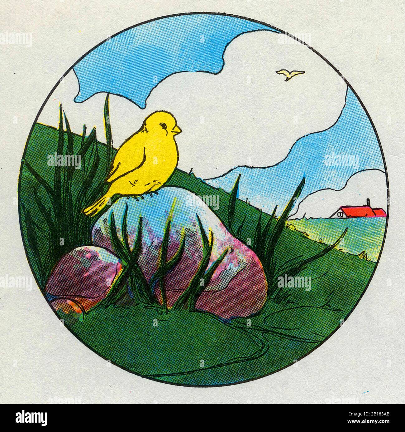 Ci sono stati due uccelli seduti su una pietra, fa, la, la, la, lal, de, la vera madre Goose Nursery Rhyme Illustrazione di Blanche Fisher Wright circa 1915 Foto Stock