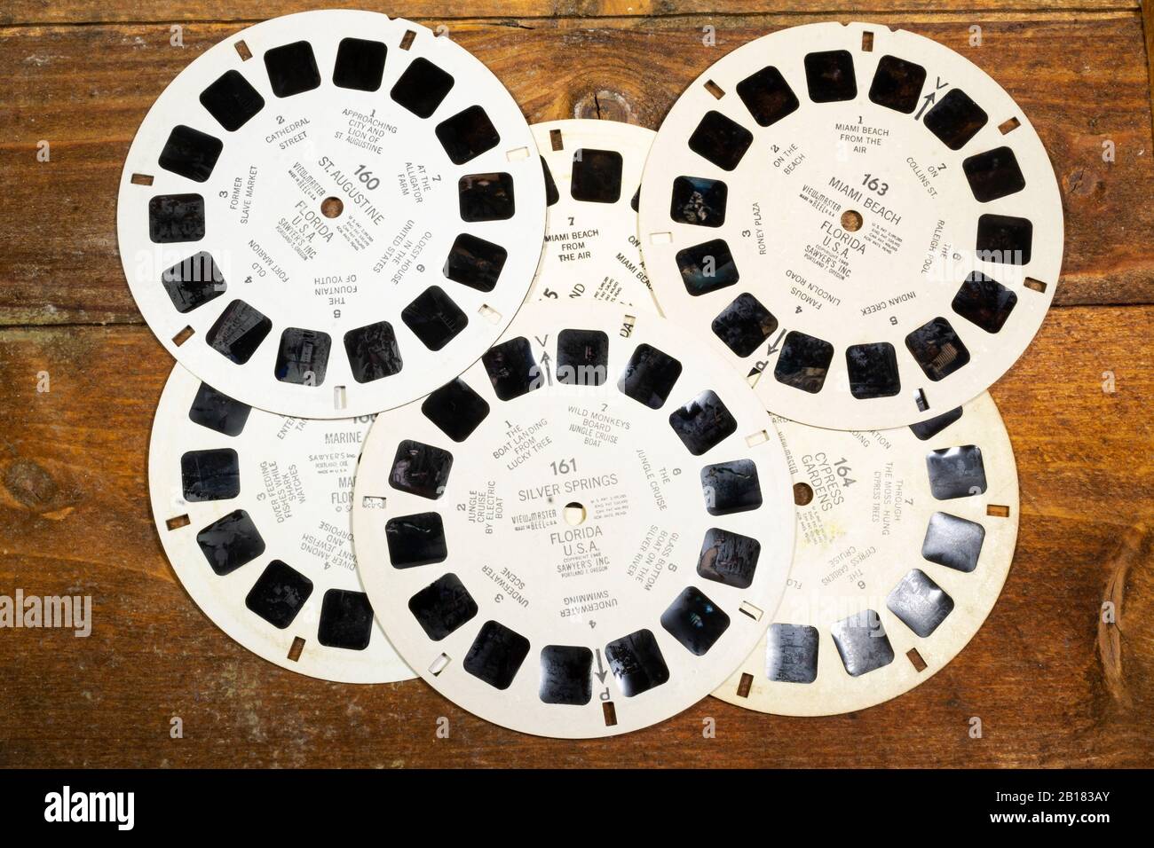Old View Master bobine di attrazioni turistiche della Florida Foto Stock