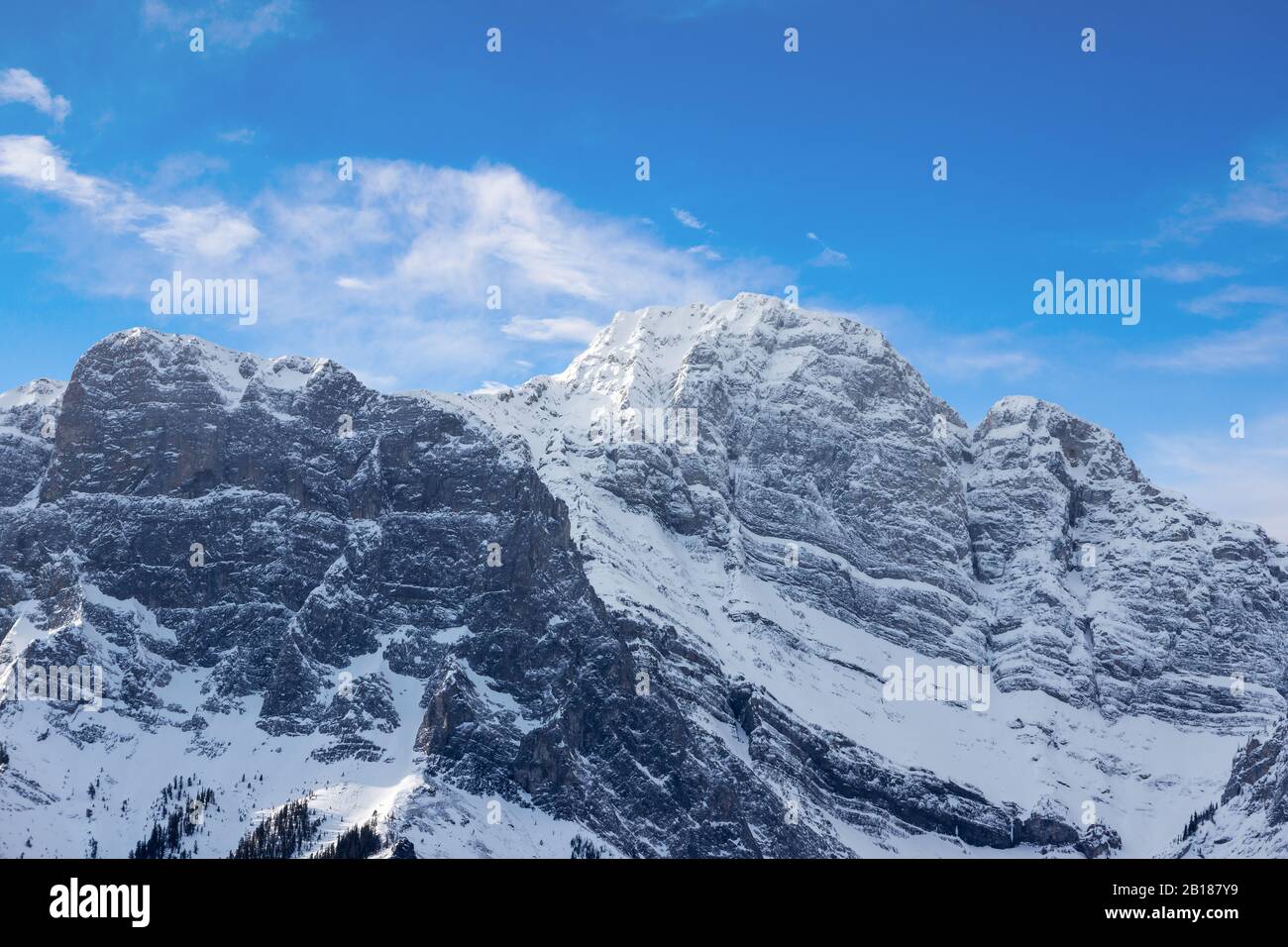 Vicino alla catena montuosa rivolta verso est del Monte Rundle nelle Montagne Rocciose canadesi di Canmore, Alberta, Canada. Foto Stock