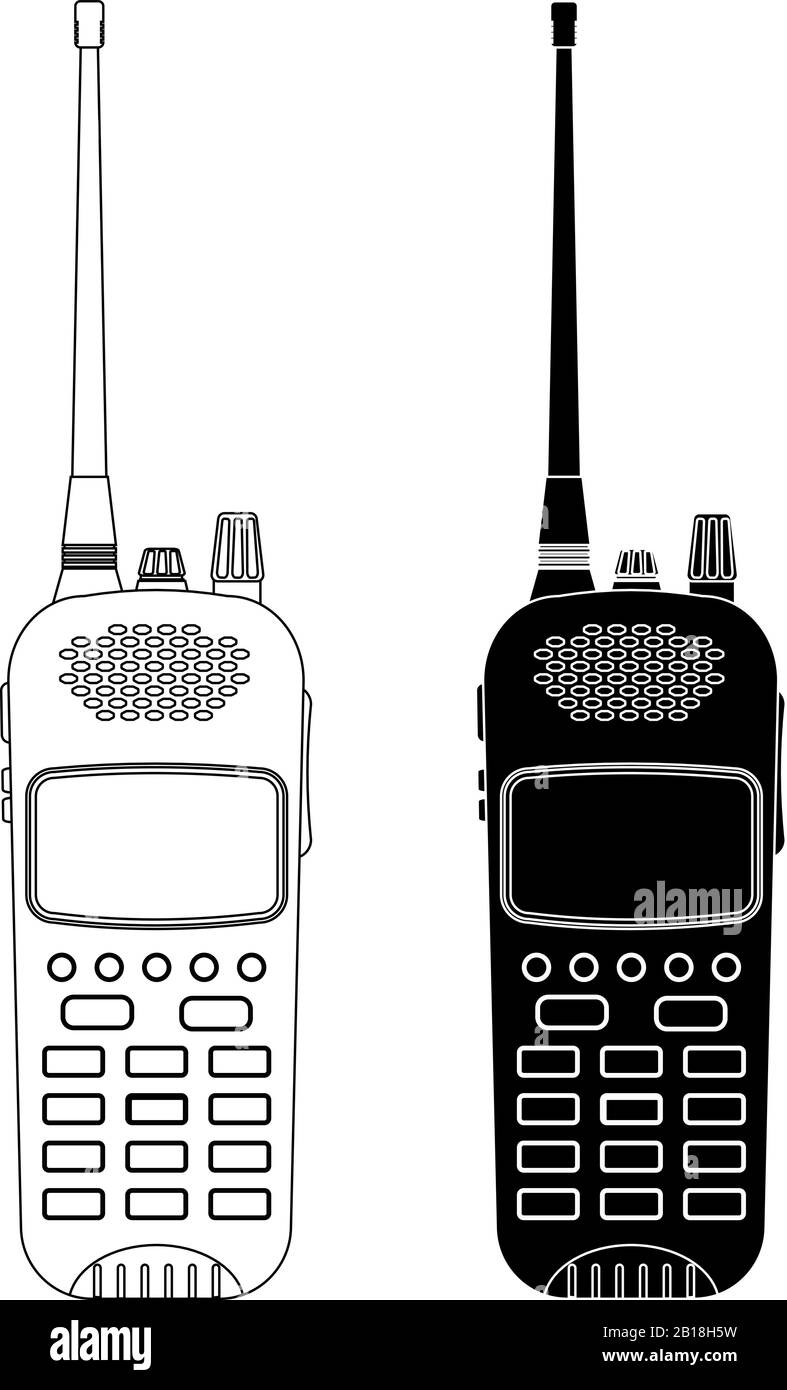 Ricetrasmettitori radio. Dispositivi con profilo in bianco e nero Illustrazione Vettoriale