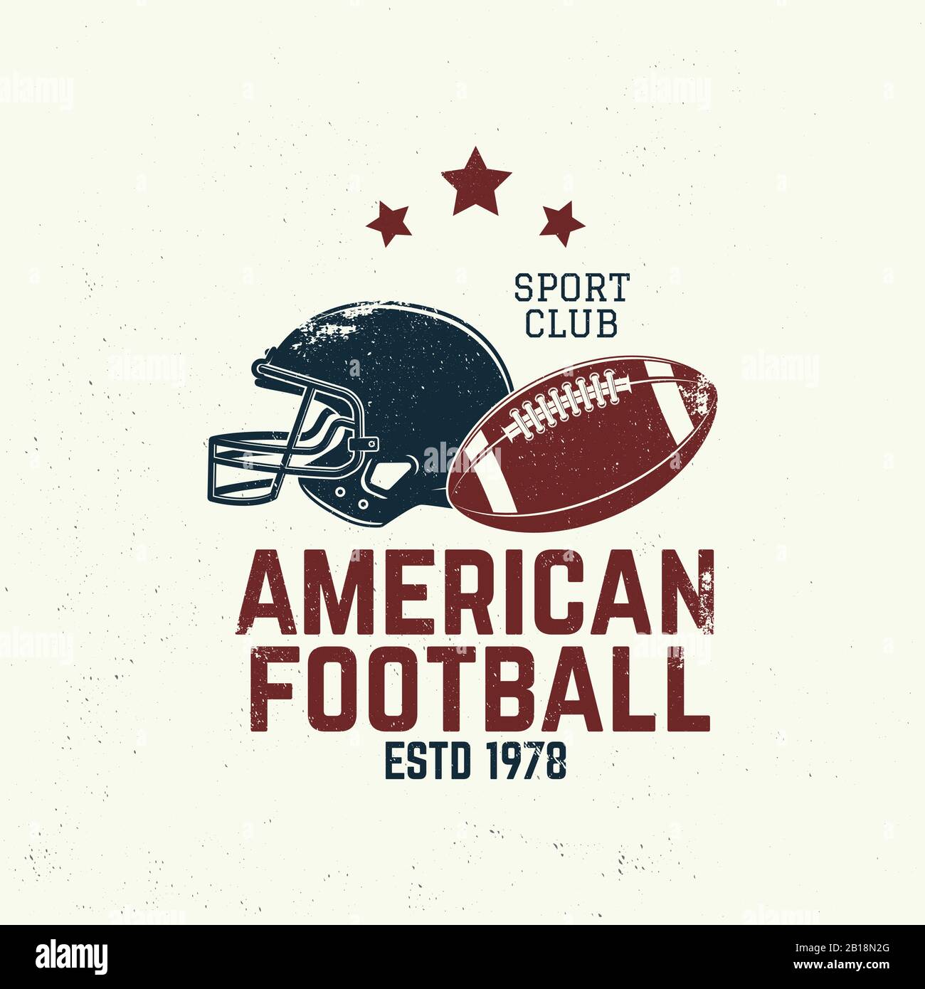 Logo American football o rugby club. Illustrazione del vettore. Concetto per camicia, logo, stampa, timbro, tee, patch. Design tipografico d'epoca con la palla da calcio americana e la silhouette del casco Illustrazione Vettoriale