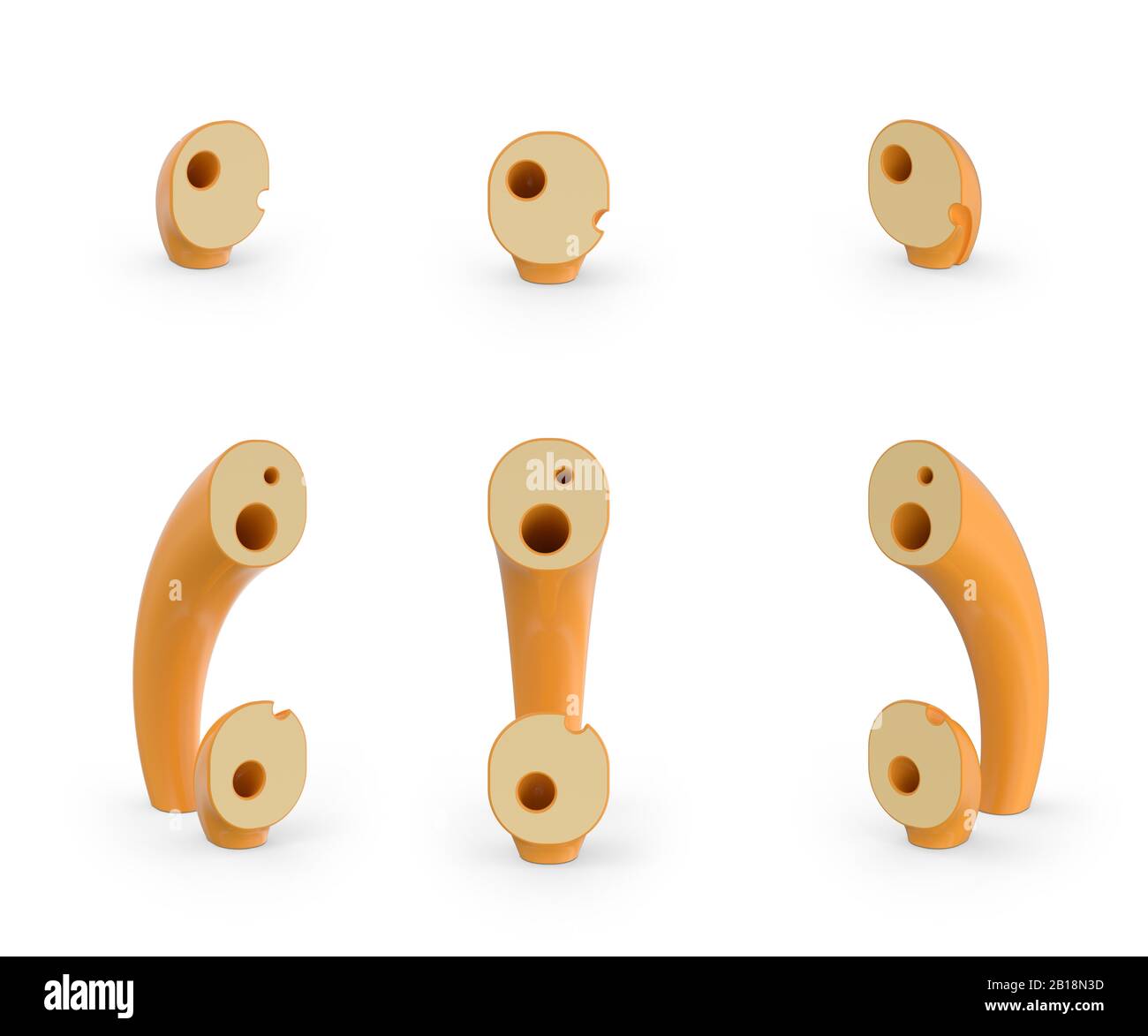 Punto E Virgola. Carattere dei punti e dei due punti. Alfabeto e font del formaggio. Set di tre punti di vista su bianco. Rendering 3D Foto Stock