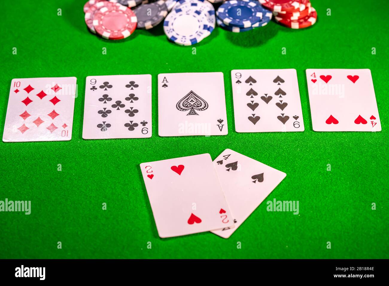 11 Due coppie vincenti mano in un gioco di Texas Holdem poker Foto Stock