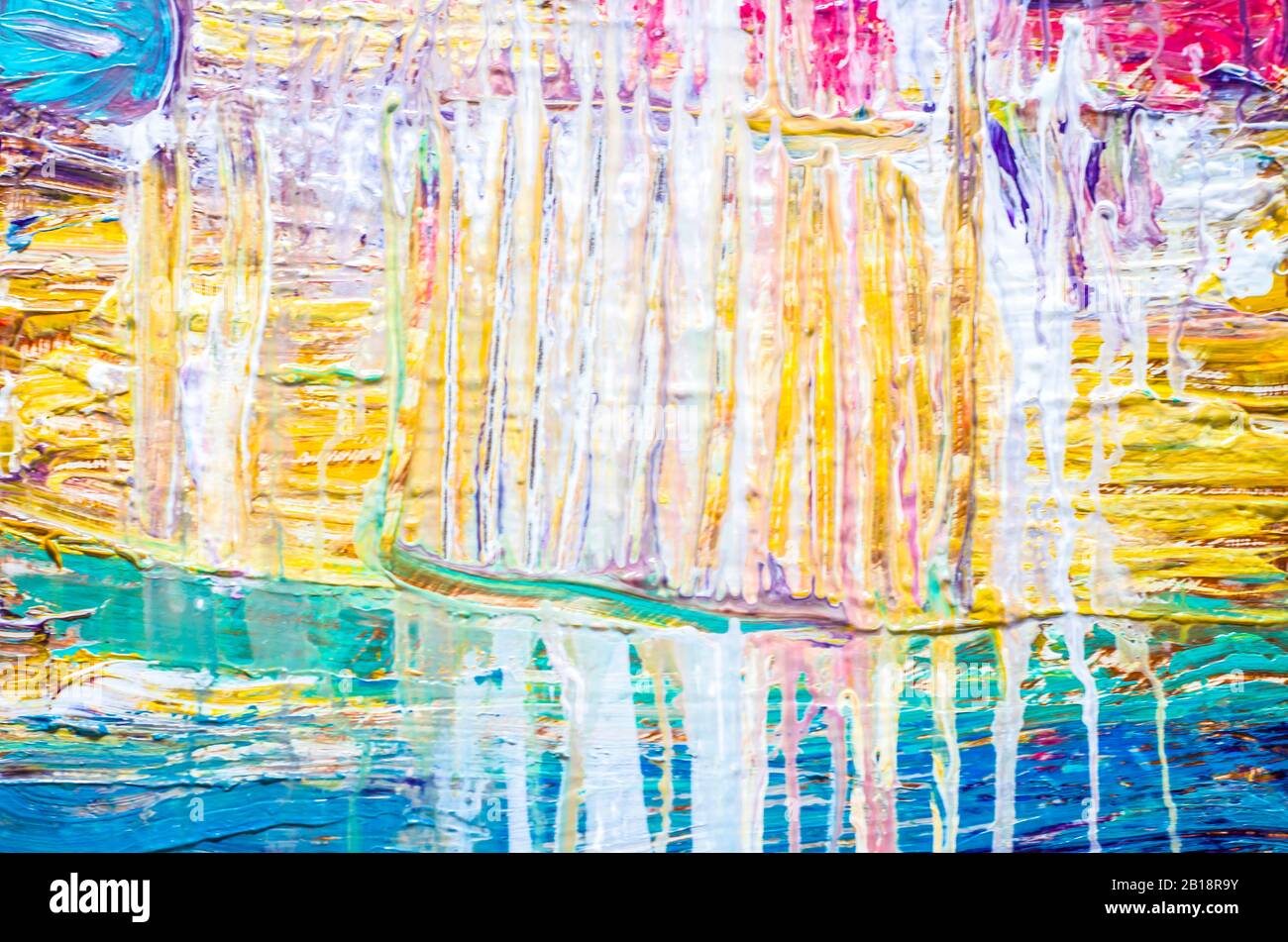 Disegnata a mano di pittura acrilica. L'arte astratta sfondo. Pittura Acrilica su tela di canapa. Colore e struttura. Frammento di opere d'arte. Pennellate di vernice. Foto Stock