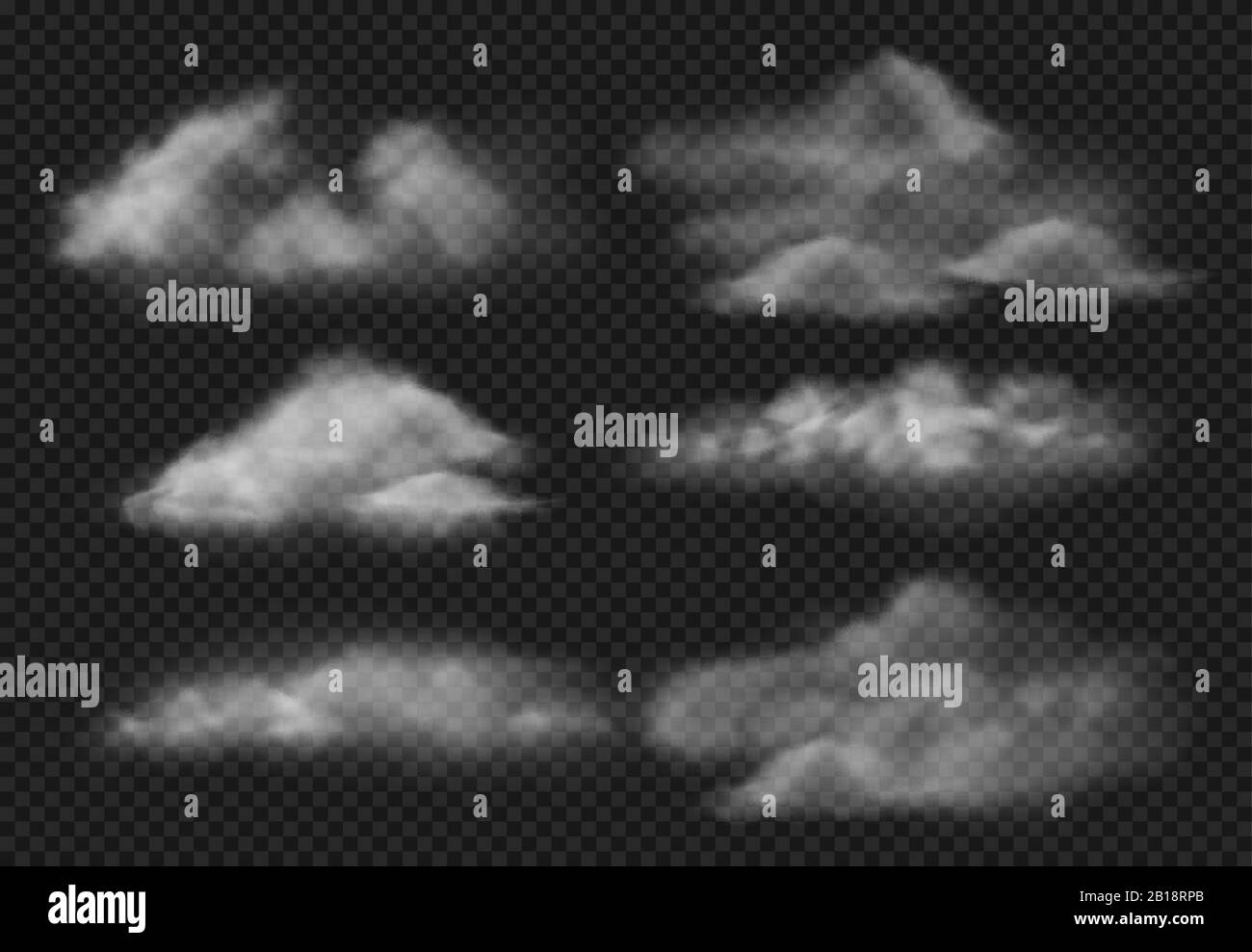Nebbia realistica. Nuvole di nebbia di vapore, nube di fumo e nebbia di vapore d'acqua 3d insieme di illustrazione vettoriale Illustrazione Vettoriale