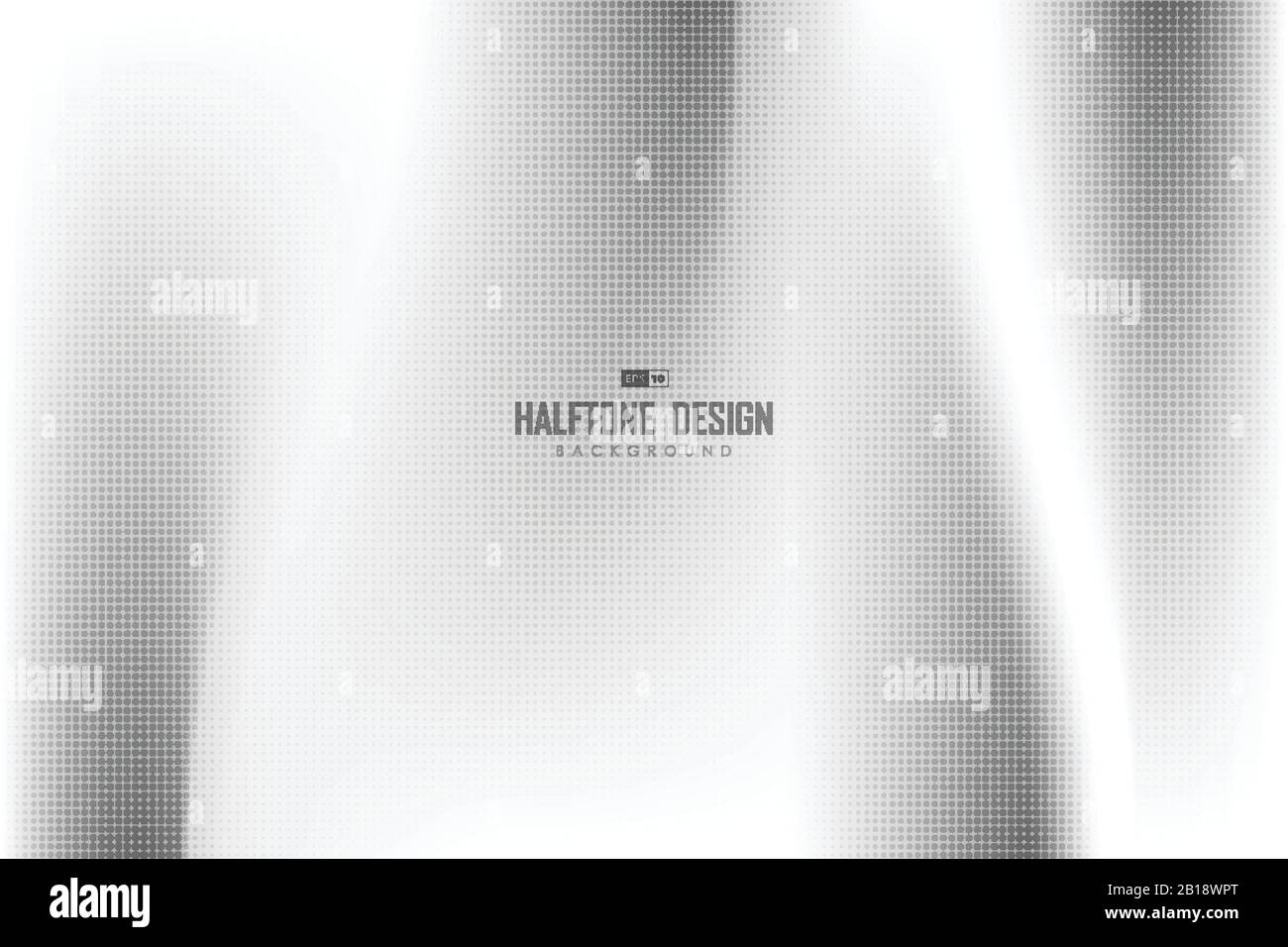 Disegno del motivo a mezzitoni del cerchio geometrico astratto su sfondo a sfumatura bianco e grigio. Da utilizzare per annunci, poster, grafica, design di modelli, stampa. ILL Illustrazione Vettoriale