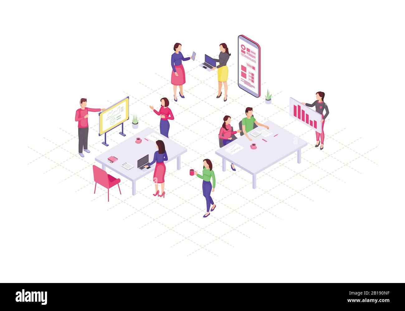 Illustrazione vettoriale isometrica del colore di lavoro in squadra Illustrazione Vettoriale