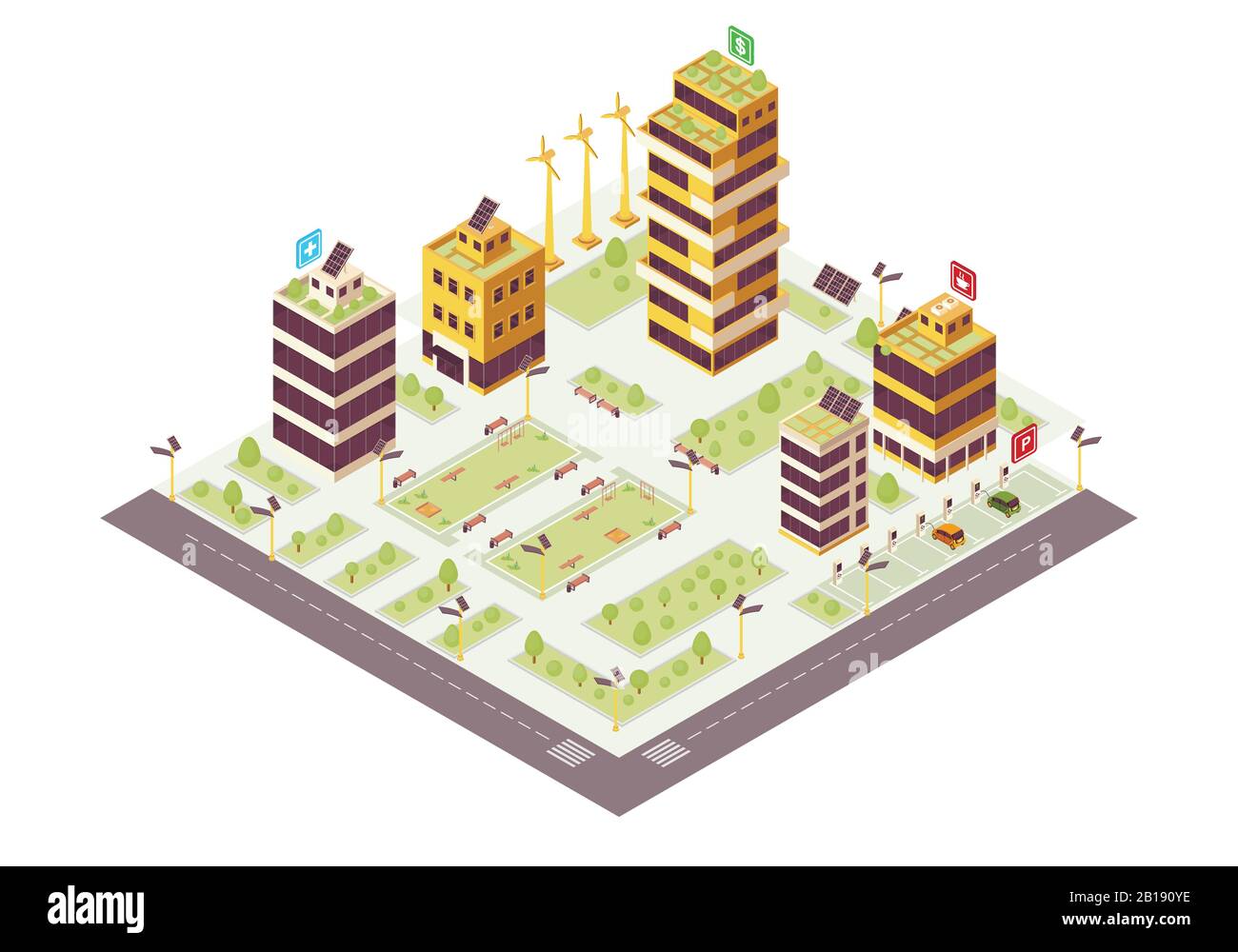 Immagine vettoriale del colore isometrico eco City Illustrazione Vettoriale