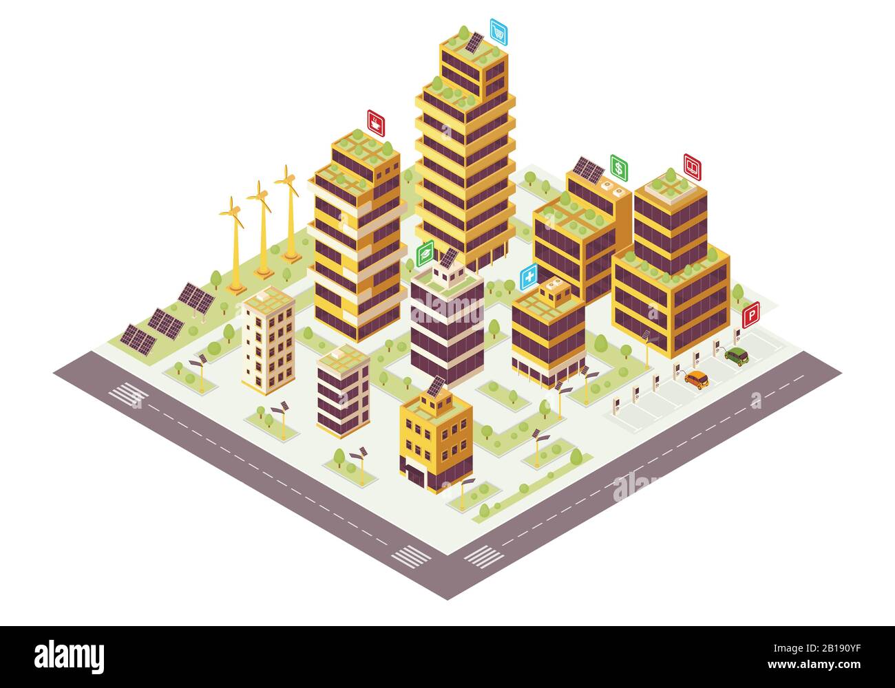 Immagine vettoriale del colore isometrico eco City Illustrazione Vettoriale