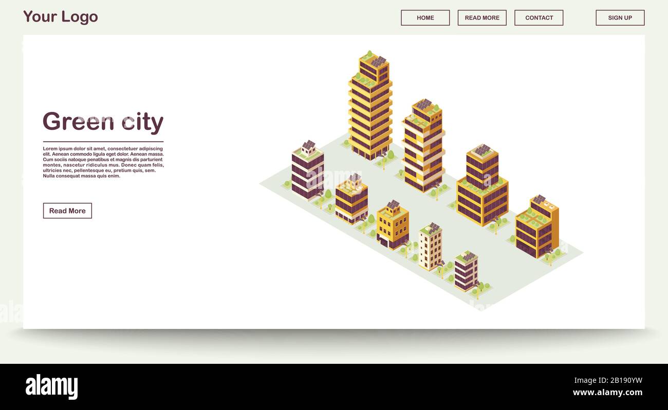 Modello vettoriale della pagina Web della città verde Illustrazione Vettoriale