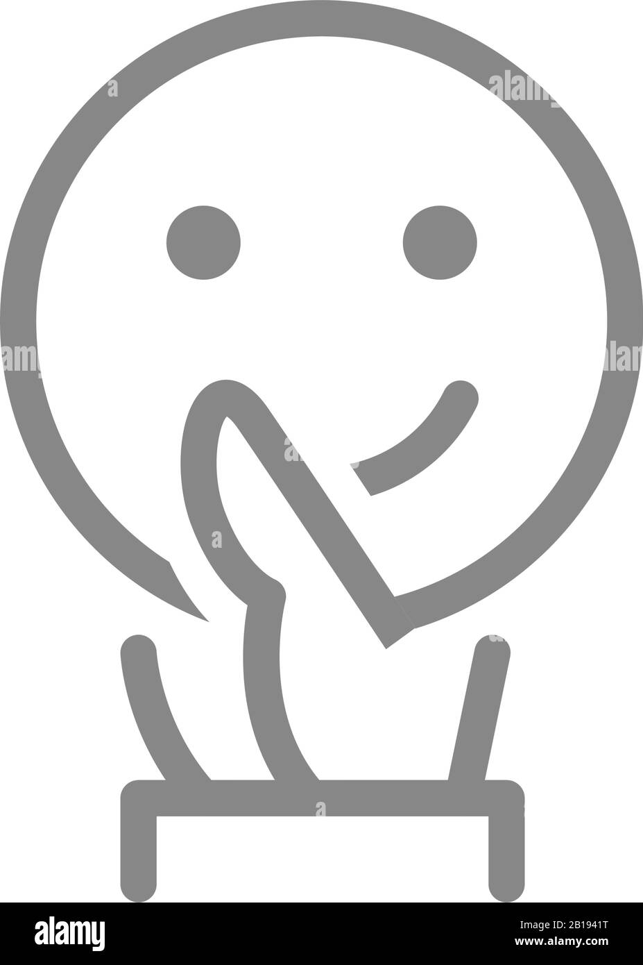 Tenendo la mano l'icona della linea Happy Emoji. Condividi un buon simbolo di umore Illustrazione Vettoriale