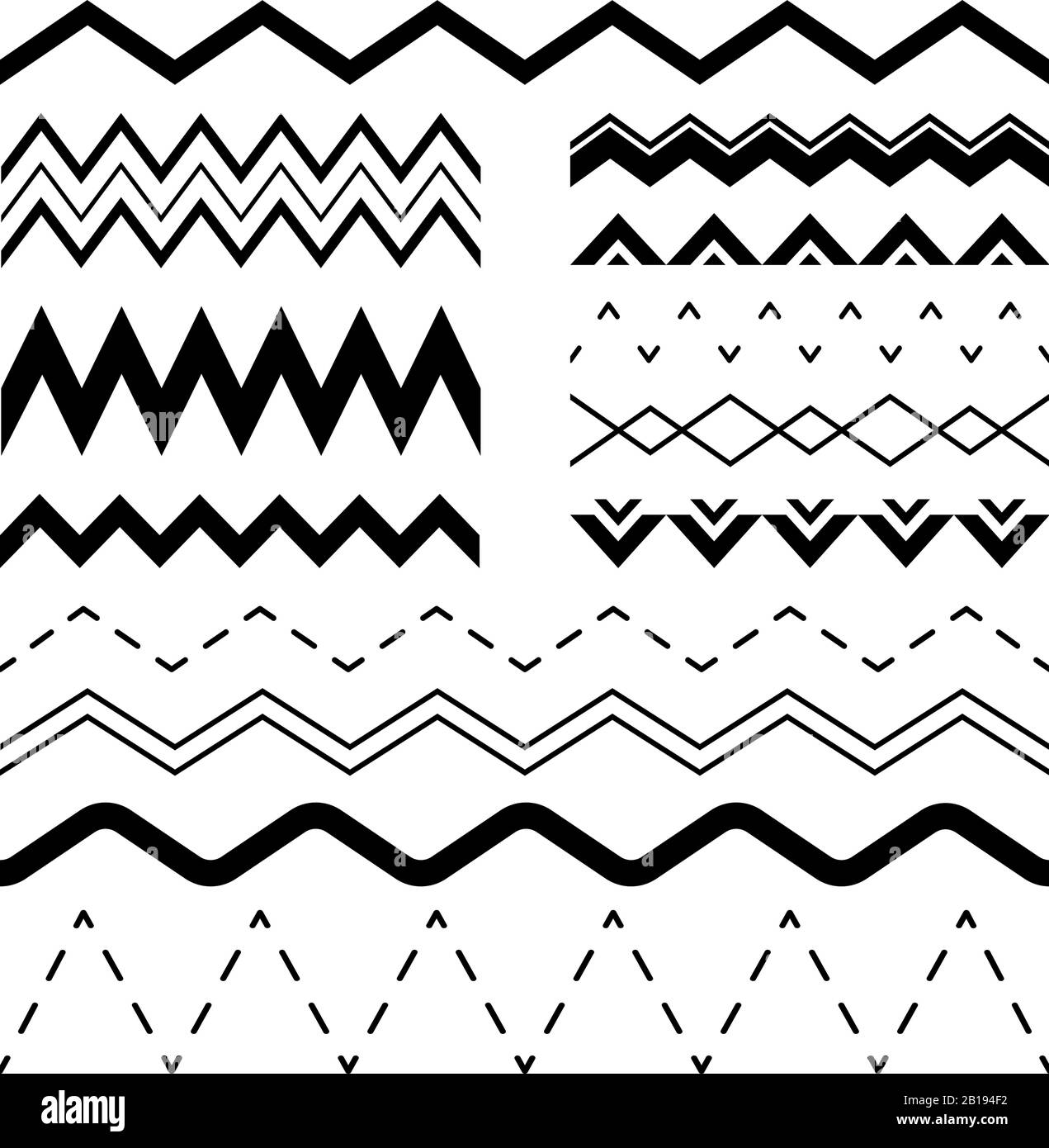Ondulati zigzag. Onde ondulati, bordo dell'onda sinusoidale parallela e vettore dei fotogrammi a zig-zag sinusoidali insieme di illustrazioni senza giunture Illustrazione Vettoriale