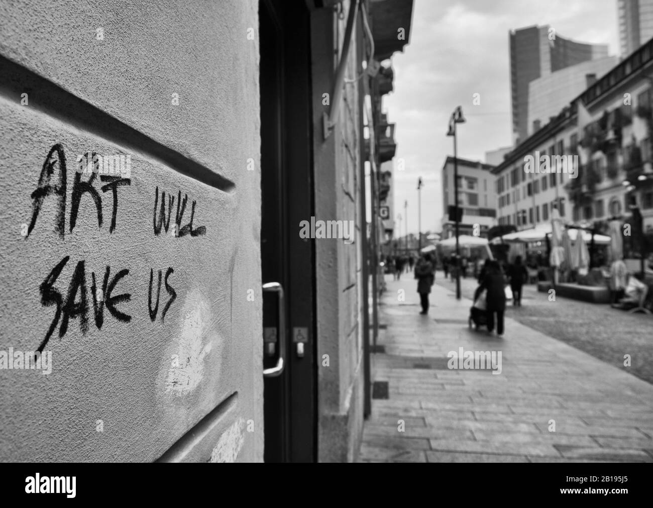 Art Will Save Us graffiti nel quartiere artistico di Brera a Milano Foto Stock