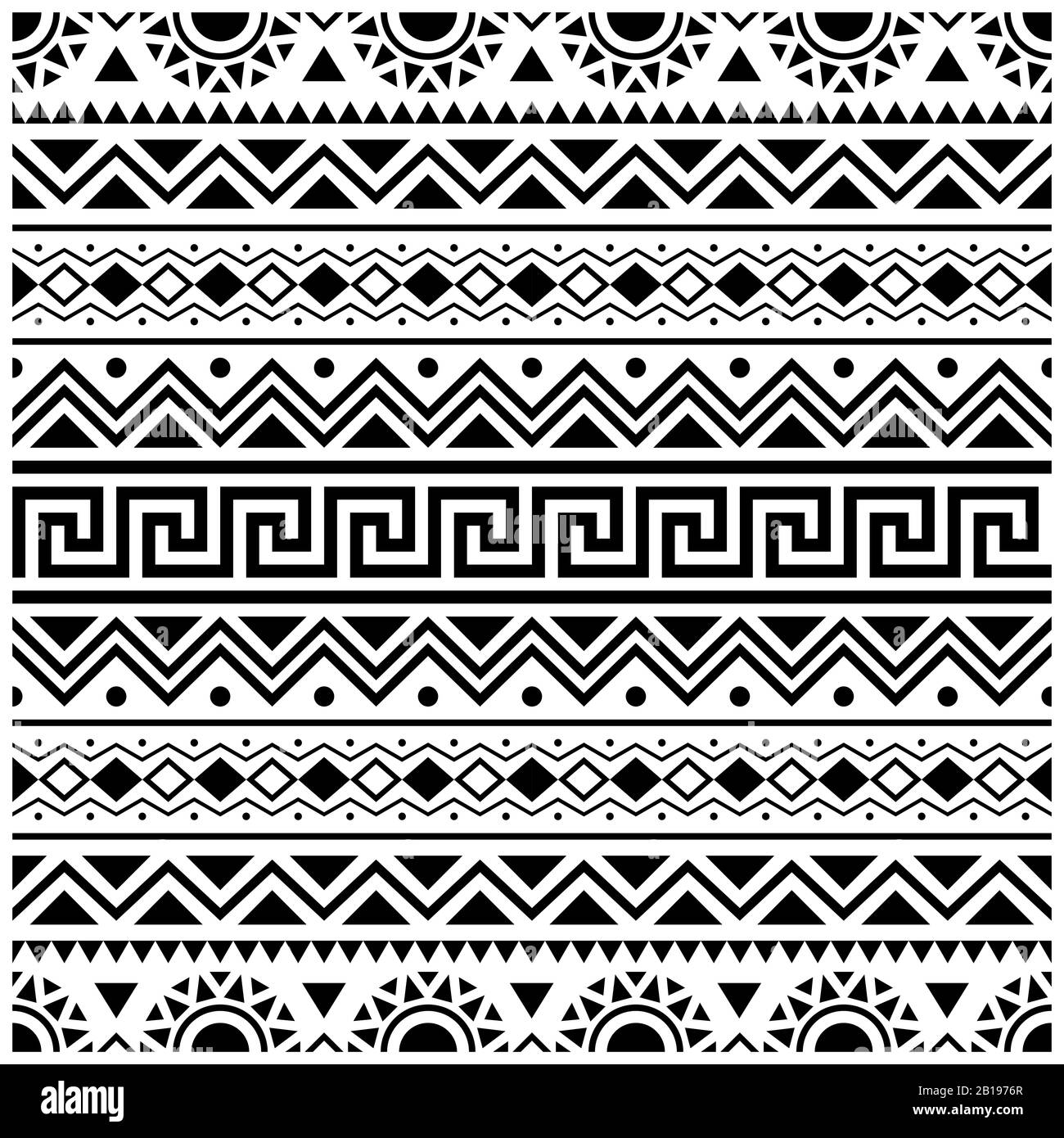 Striscia Etnica Aztec Disegno Modello. Tribal Ethnic Seamless pattern vettore di illustrazioni in bianco e nero Foto Stock