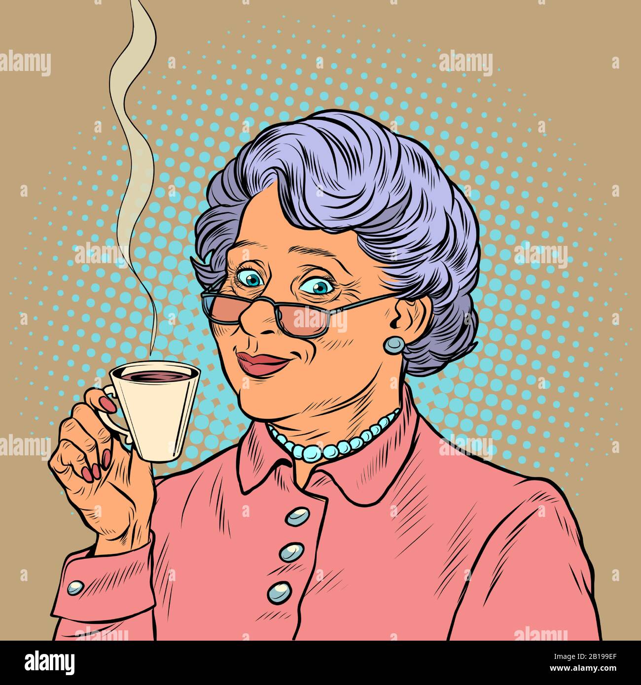 Donna anziana di bere il caffè Illustrazione Vettoriale