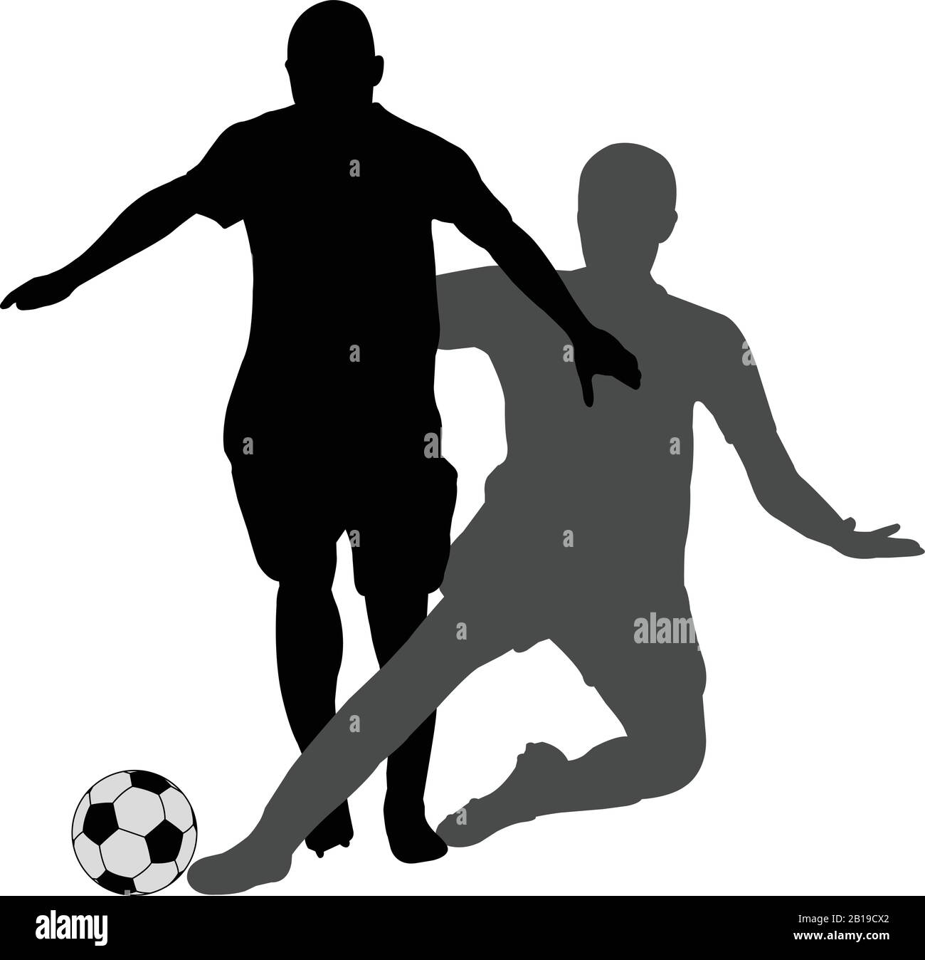 due giocatori di calcio che calciano in duello silhouette - vettore Illustrazione Vettoriale