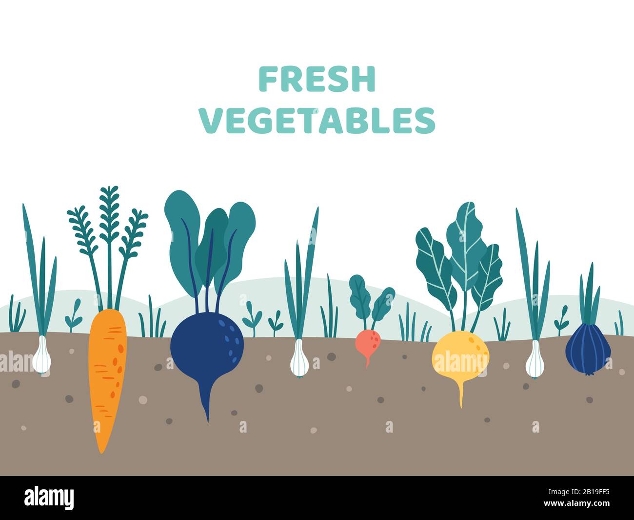 Orto. Orto cibo verdure, giardini di patate e giardinieri estate illustrazione vettore Illustrazione Vettoriale