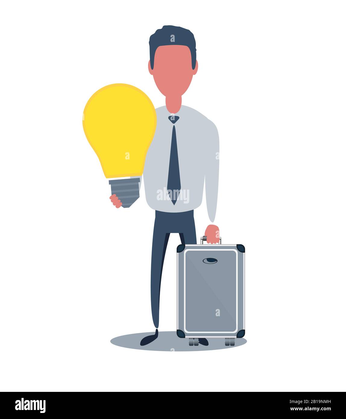 Uomo d'affari o impiegato. Personaggio maschile in stile semplice alla moda con oggetti, illustrazione vettoriale piatta. Illustrazione Vettoriale