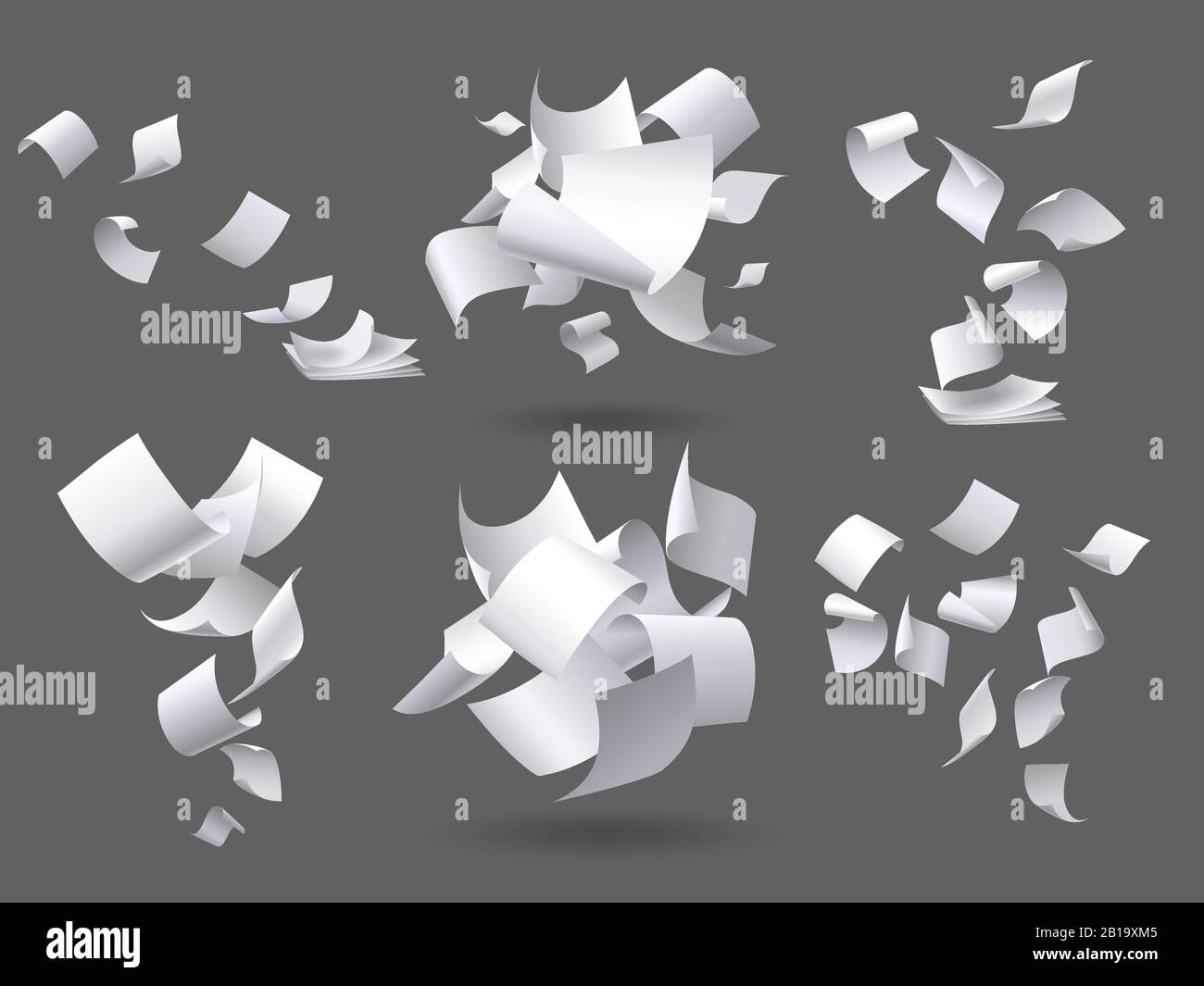 Caduta dei fogli di carta. Pagine di carta volanti, documenti di foglio bianco e pagina di documento vuota sul set di illustrazioni vettoriali isolate da vento Illustrazione Vettoriale