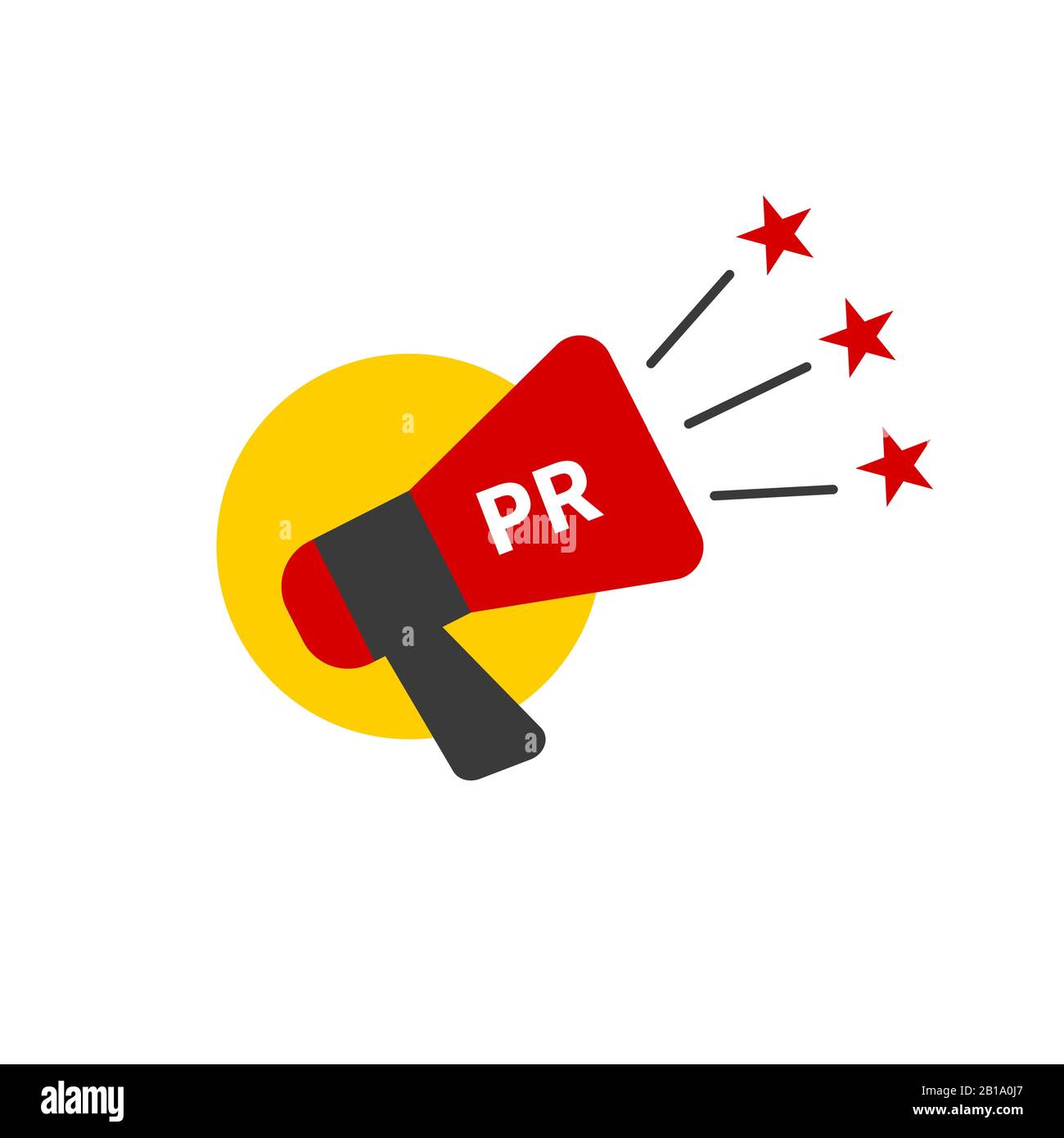 PR agenzia logo, pubbliche relazioni icona, megafono con le stelle, promozione in social media vettore segno Illustrazione Vettoriale