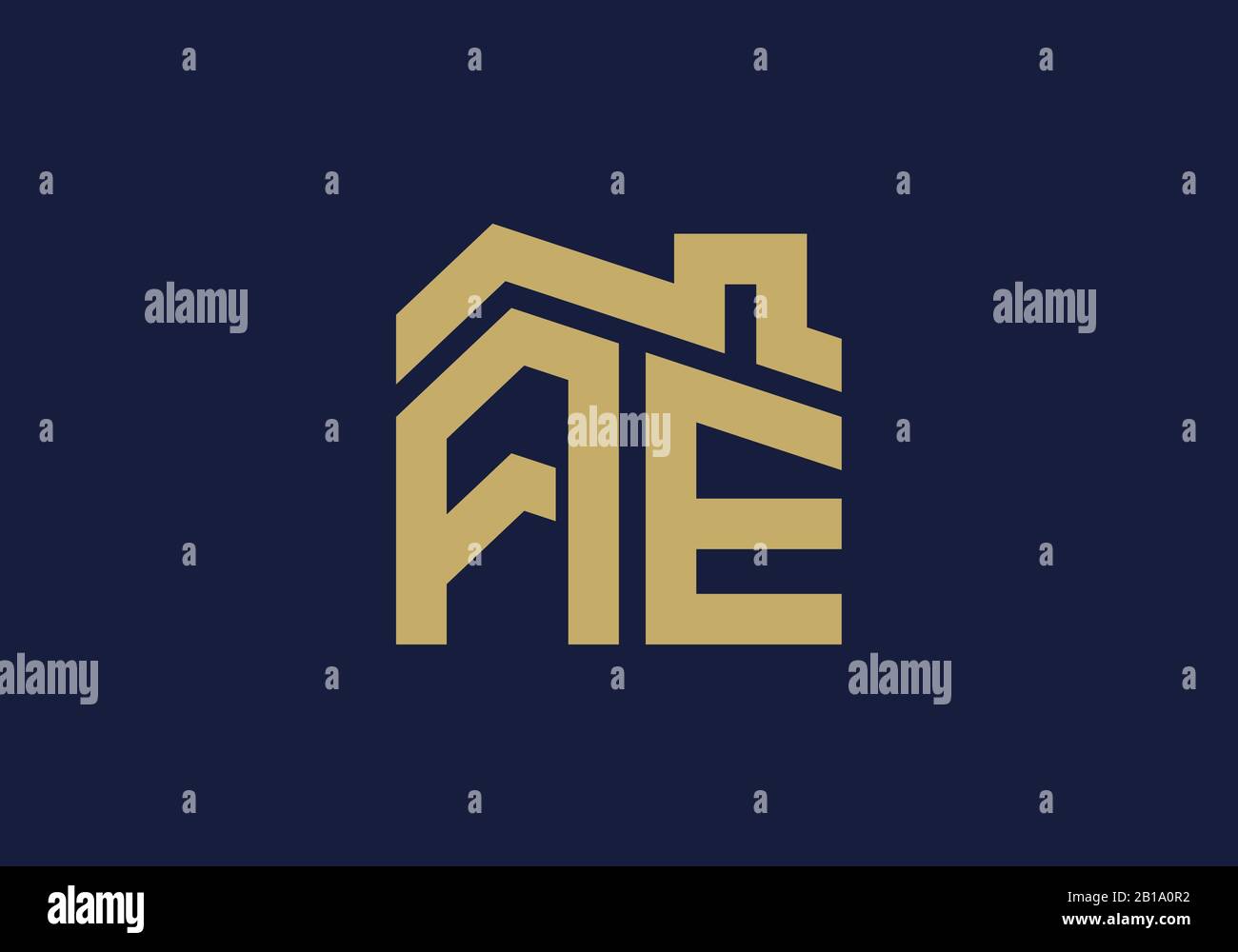 Lettera iniziale A ed e con il tetto. Concetto di design del logo immobiliare. Illustrazione Vettoriale