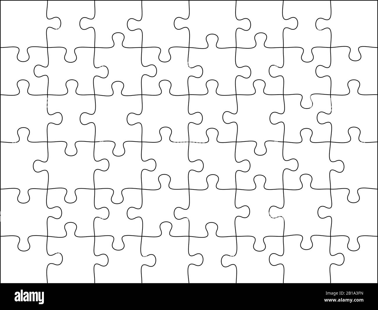 Puzzle griglia modello. Jigsaw puzzle 48 pezzi, pensando gioco e 8x6 jigsaw dettaglio telaio disegno vettore illustrazione Illustrazione Vettoriale