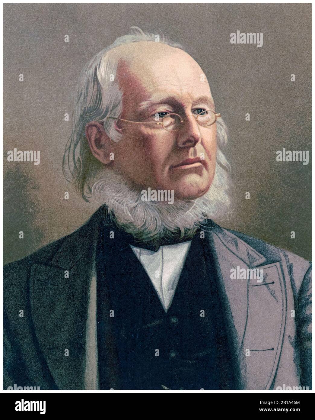 Giornalista e abolizionista Horace Greeley (1811-1872), ritratto stampato da T Lee e Co, 1872 Foto Stock