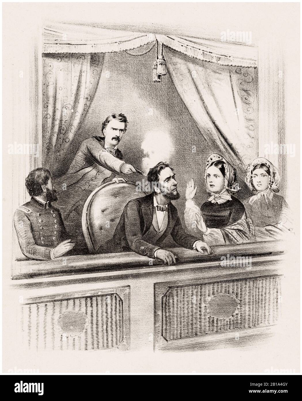 Assassinio del presidente Abraham Lincoln, aprile 14th 1865 al Ford's Theatre, stampa da artista sconosciuto, circa 1865 Foto Stock