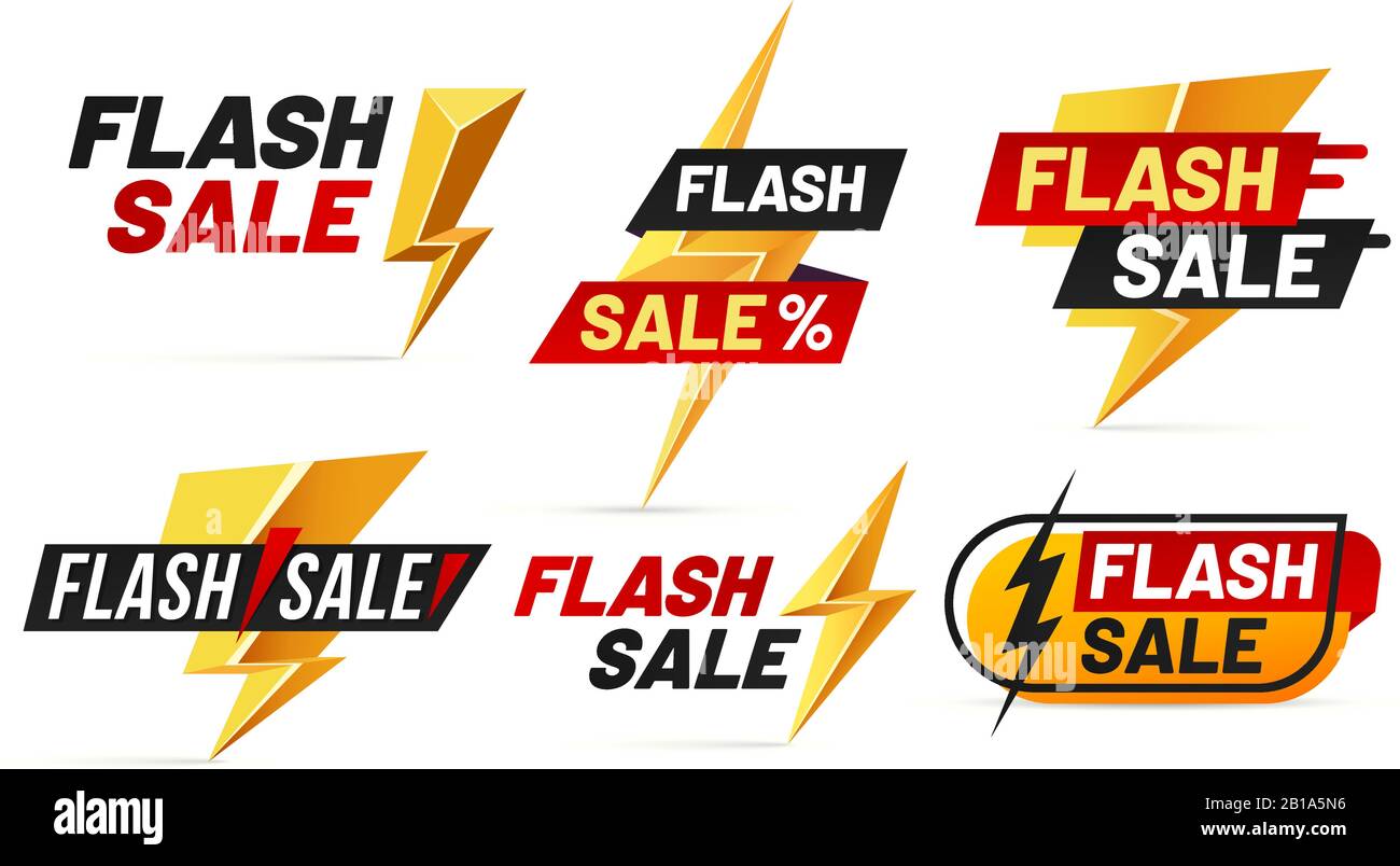 Vendita flash. Mega vendita Lightning distintivi, miglior offerta lightnings poster e acquistare solo oggi offrono badge vettore illustrazione set Illustrazione Vettoriale