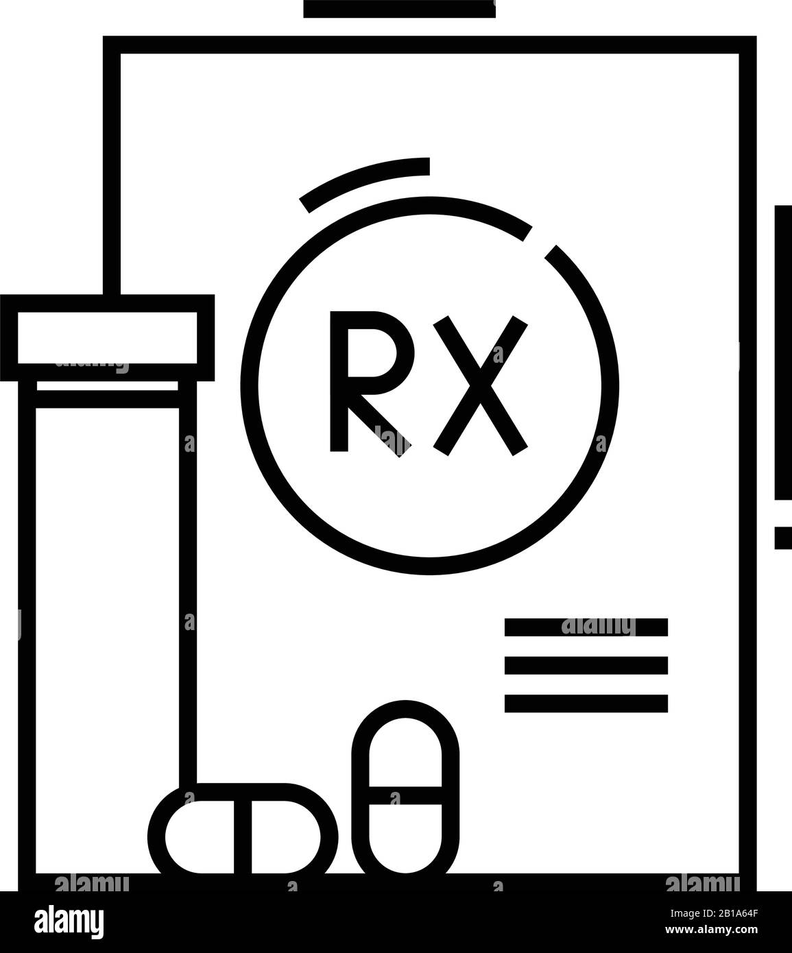 Icona della linea di prescrizione medica, simbolo concettuale, illustrazione del vettore di contorno, simbolo lineare. Illustrazione Vettoriale