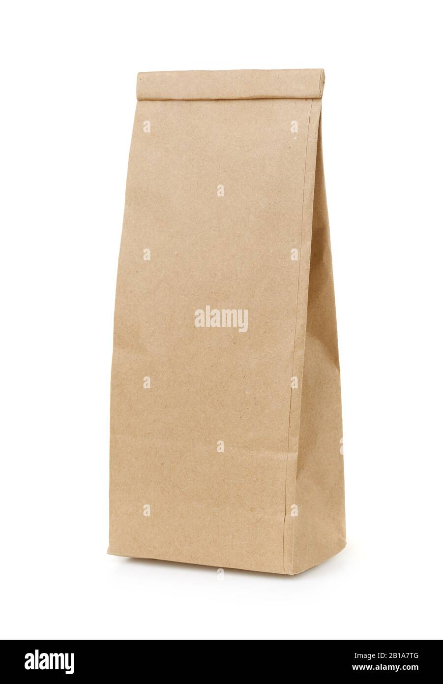 Bianco marrone artigianale sacchetto di carta isolato su bianco Foto Stock