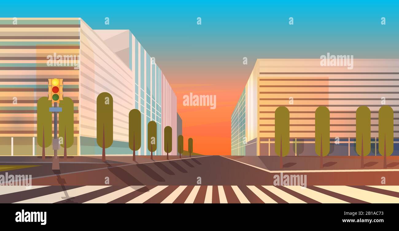 nessuna gente città edifici strada vista strada paesaggio urbano fondo vuoto centro piatto orizzontale vettore illustrazione Illustrazione Vettoriale