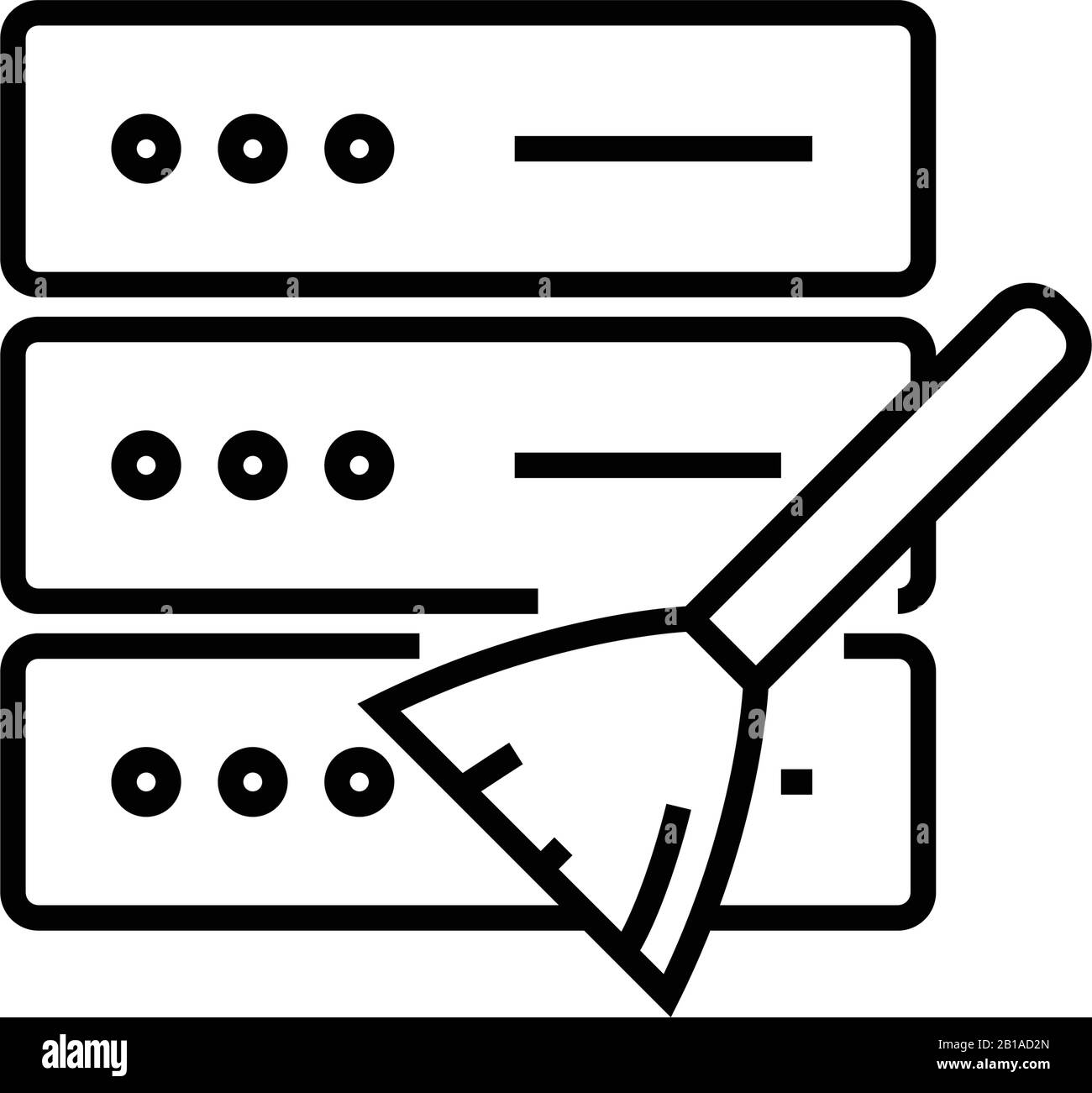 Icona della linea del filtro dati, simbolo concettuale, illustrazione del vettore contorni, simbolo lineare. Illustrazione Vettoriale
